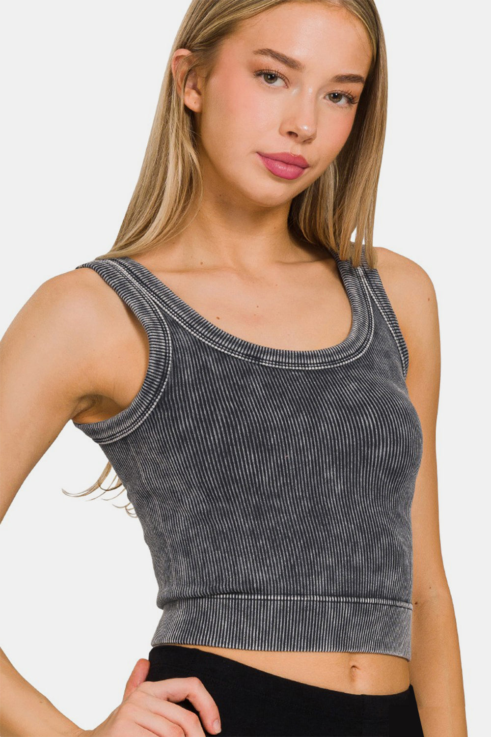 Blue Zone Planet | Zenana Washed Scoop Neck Wide Strap Tank-TOPS / DRESSES-[Adult]-[Female]-ASHBLACK-S/M-2022 Online Blue Zone Planet