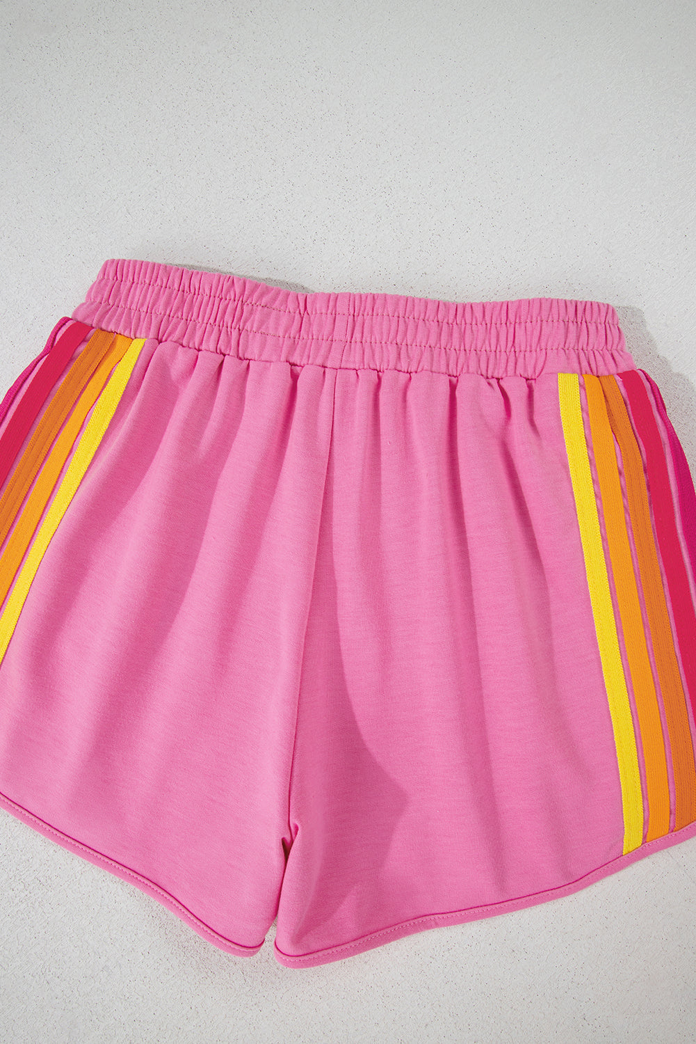 Bonbon Color Block Stripes Elastic High Waist Active Shorts-Bottoms/Casual Shorts-[Adult]-[Female]-2022 Online Blue Zone Planet
