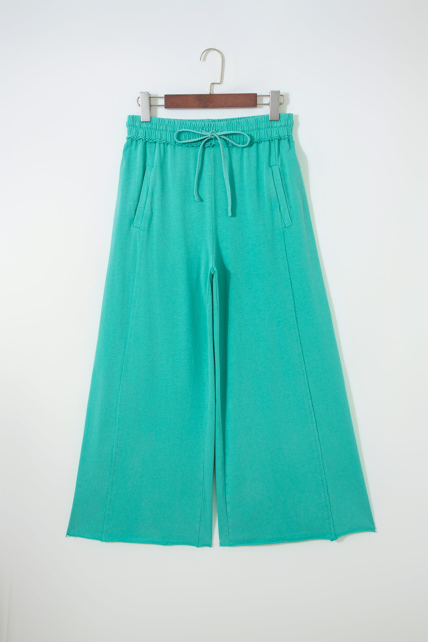 Sea Green Mineral Wash Drawstring Elastic Waist Raw Hem Loose Pants-Bottoms/Pants & Culotte-[Adult]-[Female]-2022 Online Blue Zone Planet