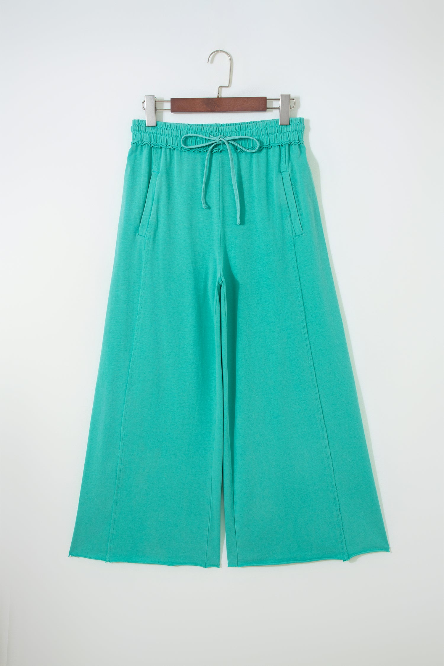 Sea Green Mineral Wash Drawstring Elastic Waist Raw Hem Loose Pants-Bottoms/Pants & Culotte-[Adult]-[Female]-2022 Online Blue Zone Planet