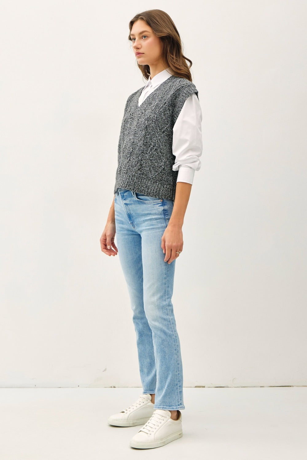 Blue Zone Planet | Be Cool Cable Knit V-Neck Sweater Vest-TOPS / DRESSES-[Adult]-[Female]-2022 Online Blue Zone Planet