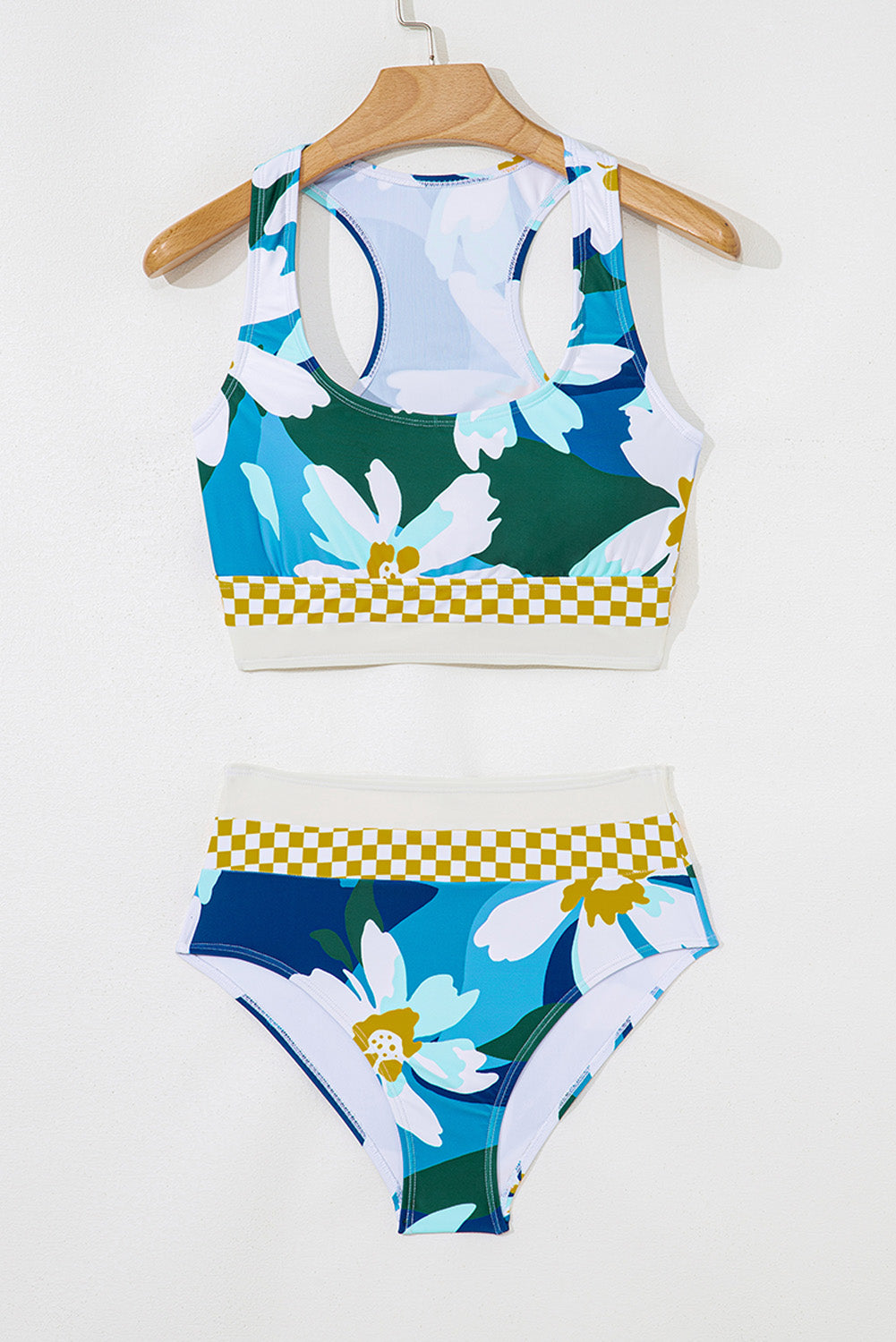 Green Floral Print Racerback Cutout High Waist 2Pcs Bikini-Swimwear/Bikinis-[Adult]-[Female]-2022 Online Blue Zone Planet