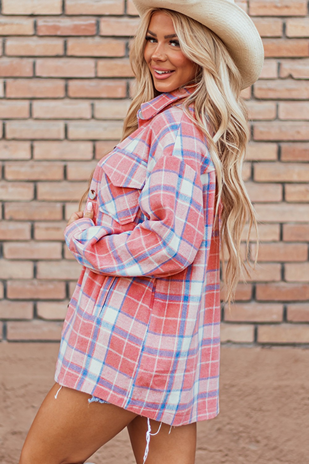 Plaid Button Up Long Sleeve Shacket-TOPS / DRESSES-[Adult]-[Female]-2022 Online Blue Zone Planet