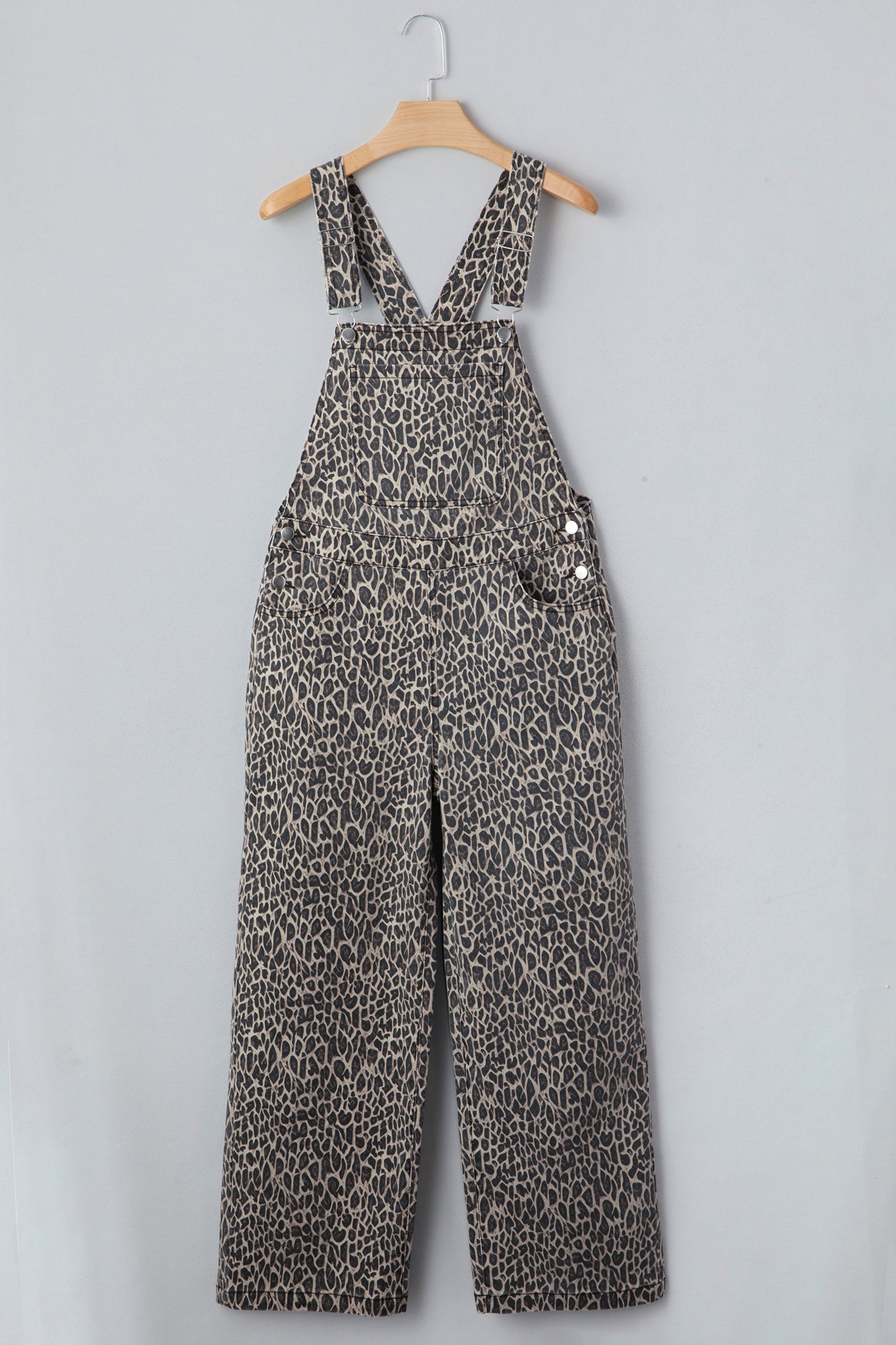 Brown Leopard Print Straight Leg Loose Denim Overall Jumpsuit-TOPS / DRESSES-[Adult]-[Female]-2022 Online Blue Zone Planet