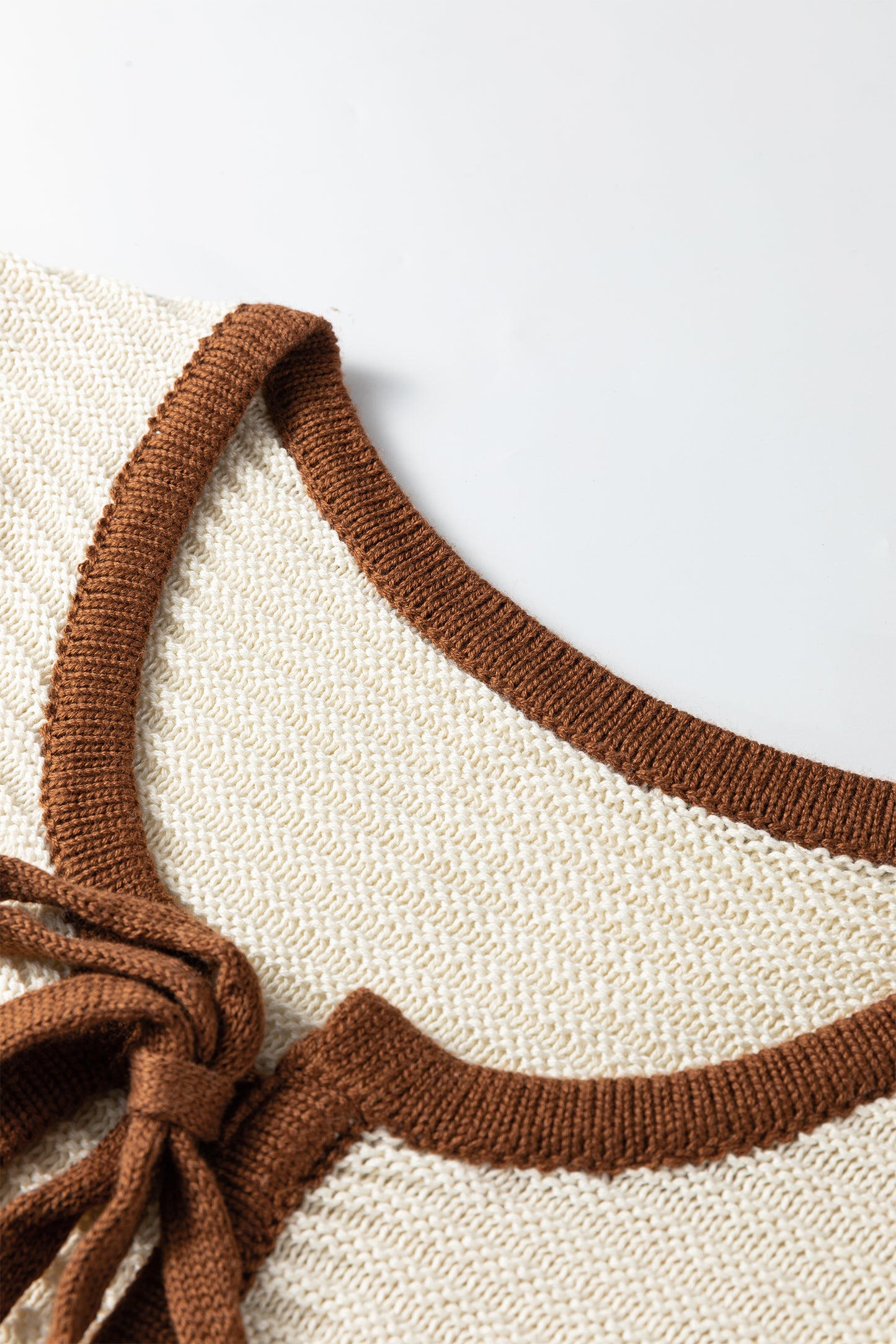 White Horizontal Ribbed Knit Contrast Trim Ties Front Sweater Vest-TOPS / DRESSES-[Adult]-[Female]-2022 Online Blue Zone Planet