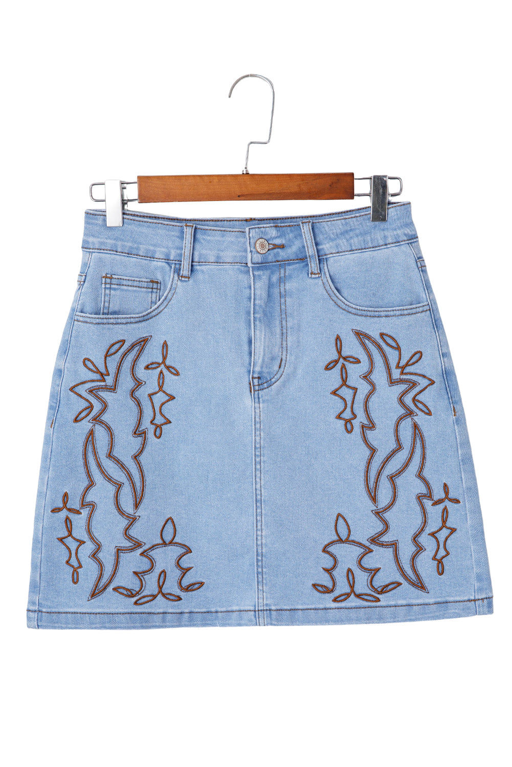 Beau Blue Western Embroidered Denim Mini Skirt-Bottoms/Skirts & Petticoat-[Adult]-[Female]-2022 Online Blue Zone Planet