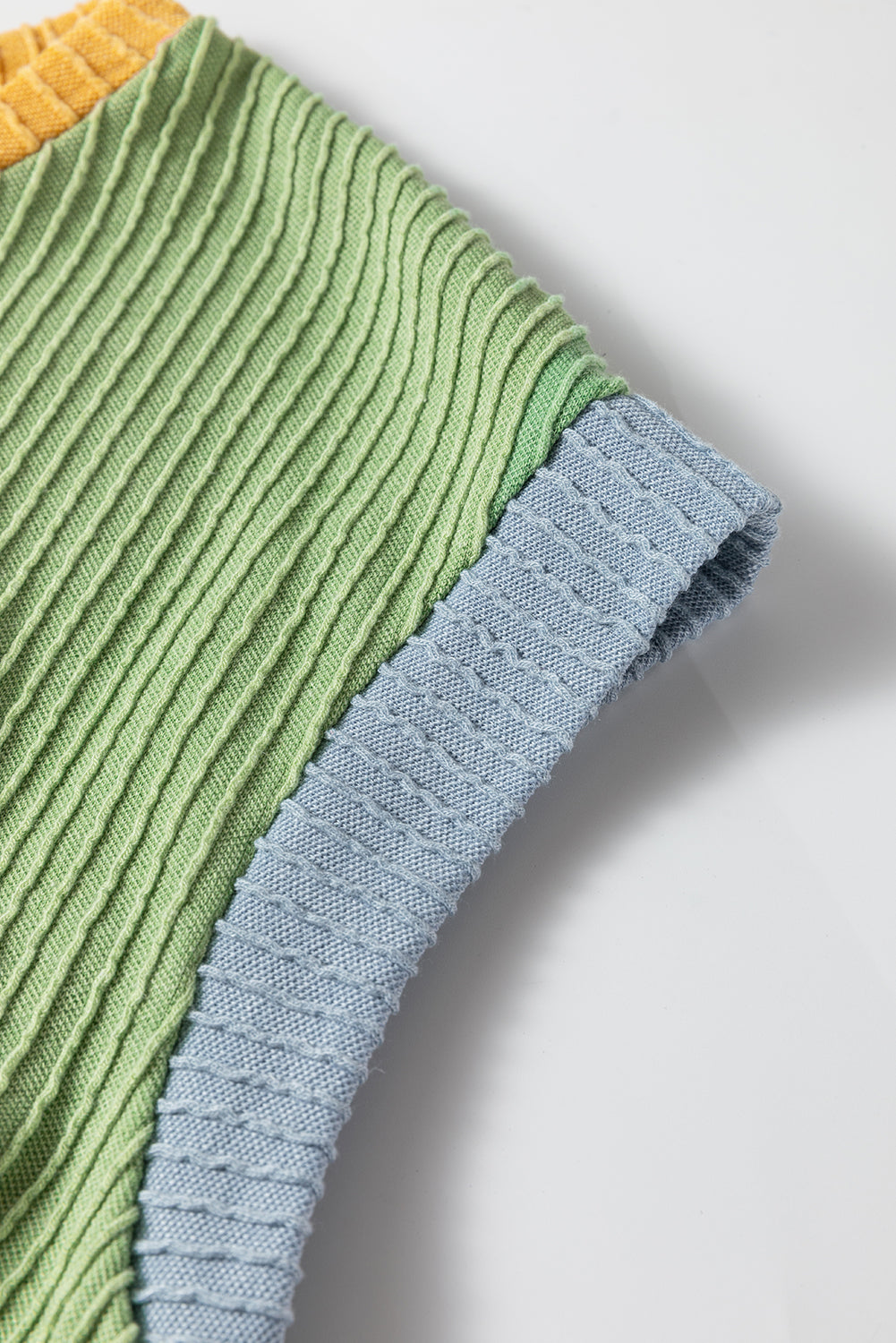 Grass Green Color Block Corded Knit Crew Neck Tee-Tops/Tops & Tees-[Adult]-[Female]-2022 Online Blue Zone Planet