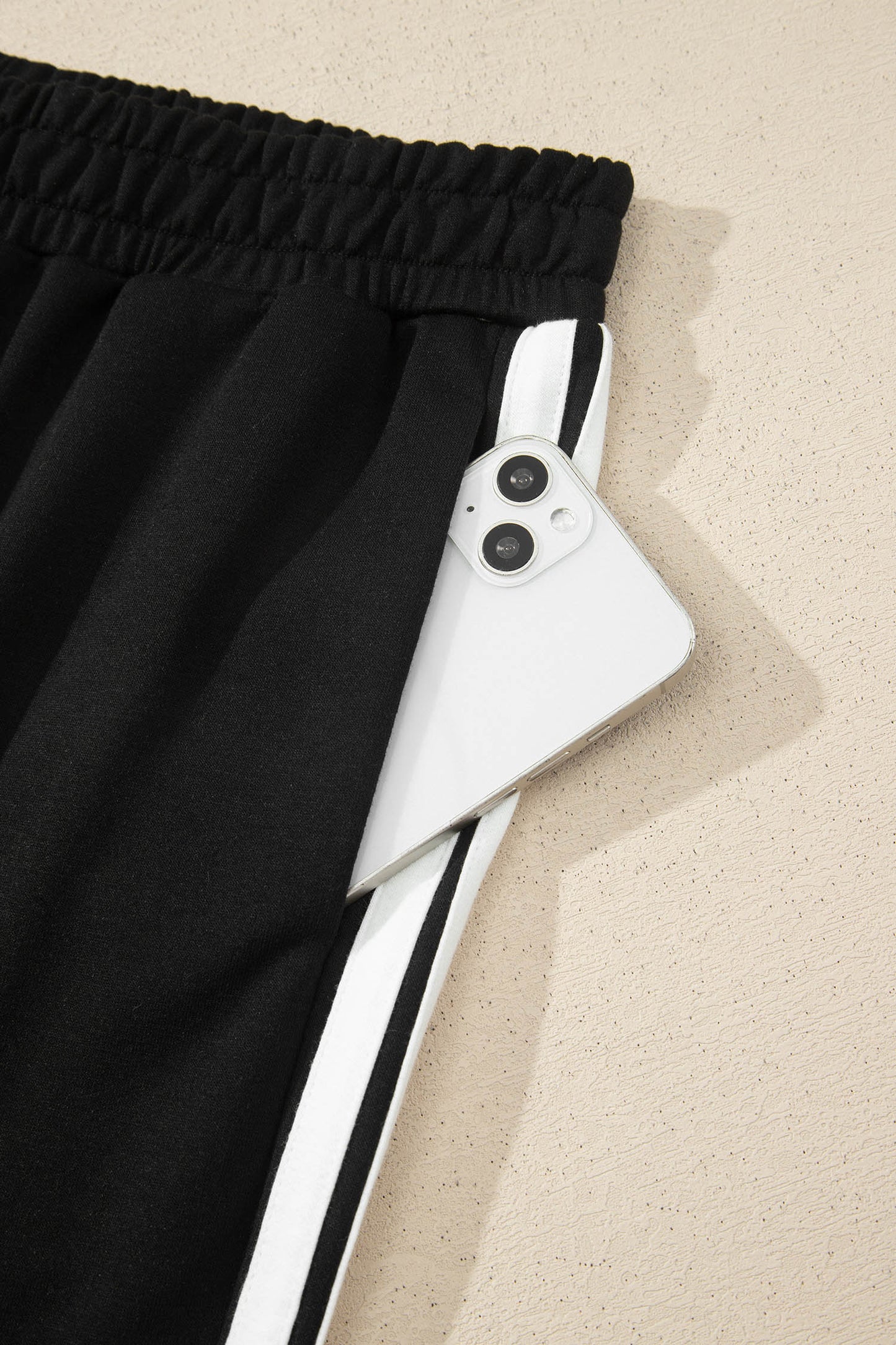 Black Varsity Striped Detail Loose Tee Jogger Pants 2pcs Outfit-Two Piece Sets/Pant Sets-[Adult]-[Female]-2022 Online Blue Zone Planet