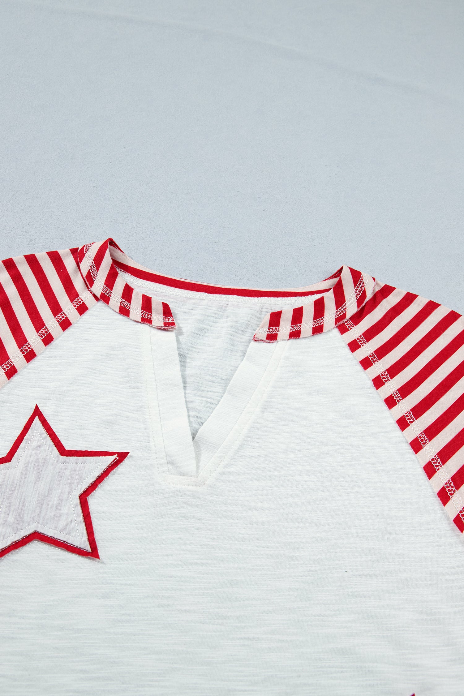 Fiery Red Star Detail Flag Inspired Short Sleeve Top-Tops/Tops & Tees-[Adult]-[Female]-2022 Online Blue Zone Planet