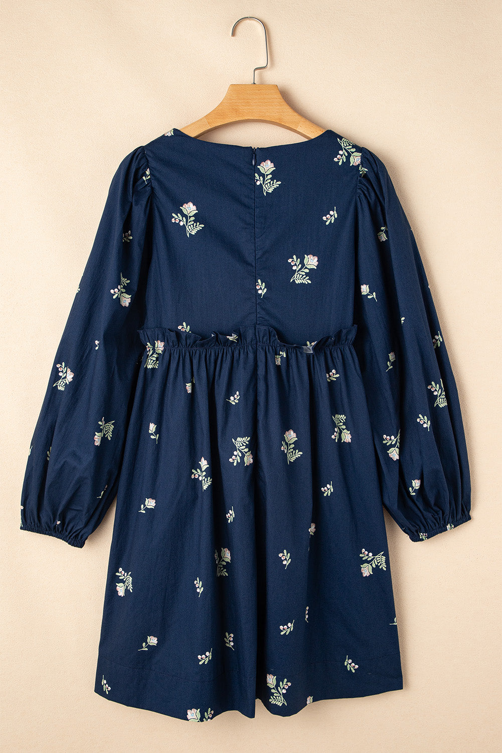 Blue Zone Planet | Blue Floral Embroidered Puff Sleeve Babydoll Dress-TOPS / DRESSES-[Adult]-[Female]-2022 Online Blue Zone Planet