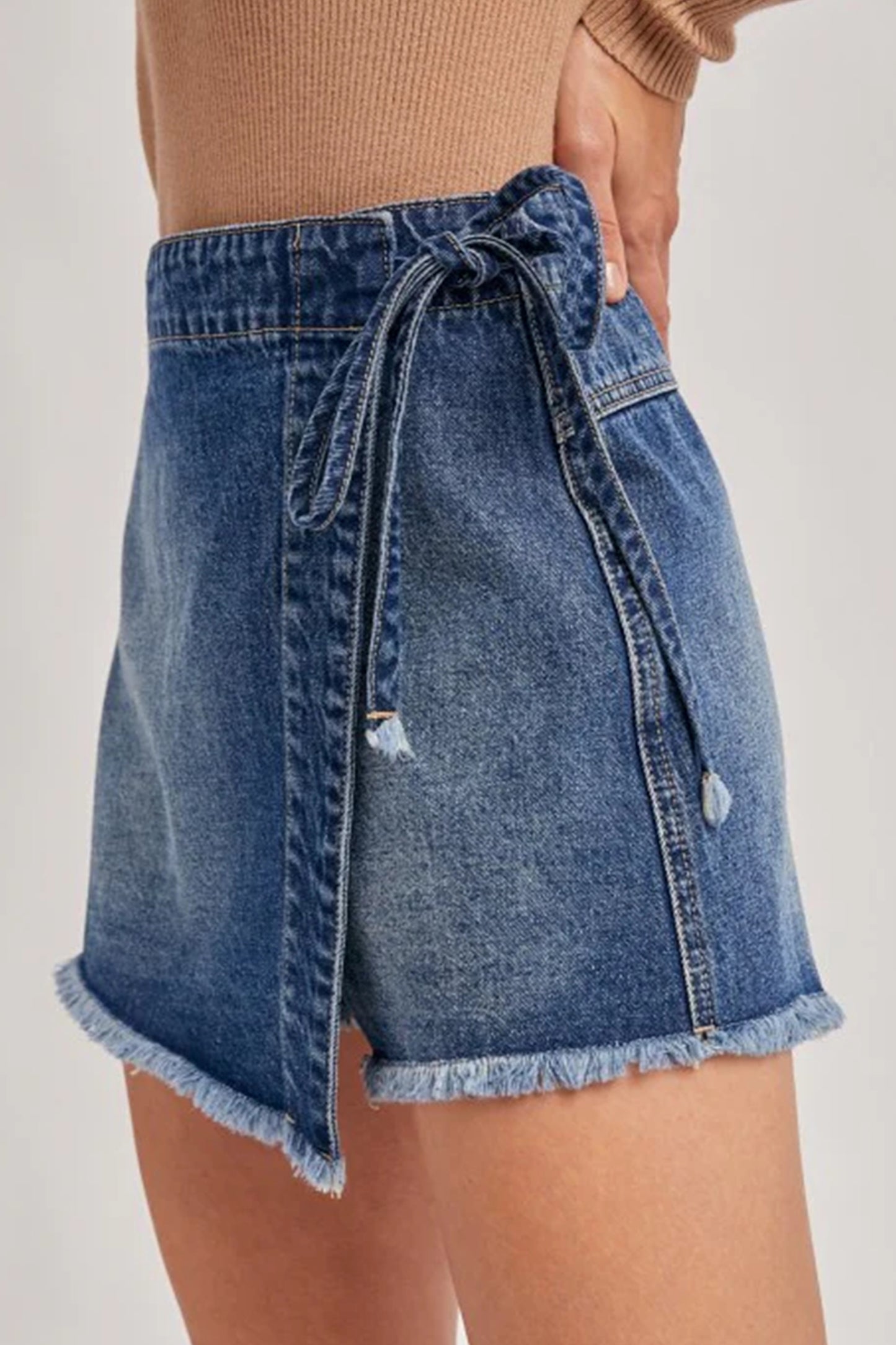 Ashleigh Blue Wrapped Tied Waist Denim Skort-Bottoms/Skirts & Petticoat-[Adult]-[Female]-2022 Online Blue Zone Planet