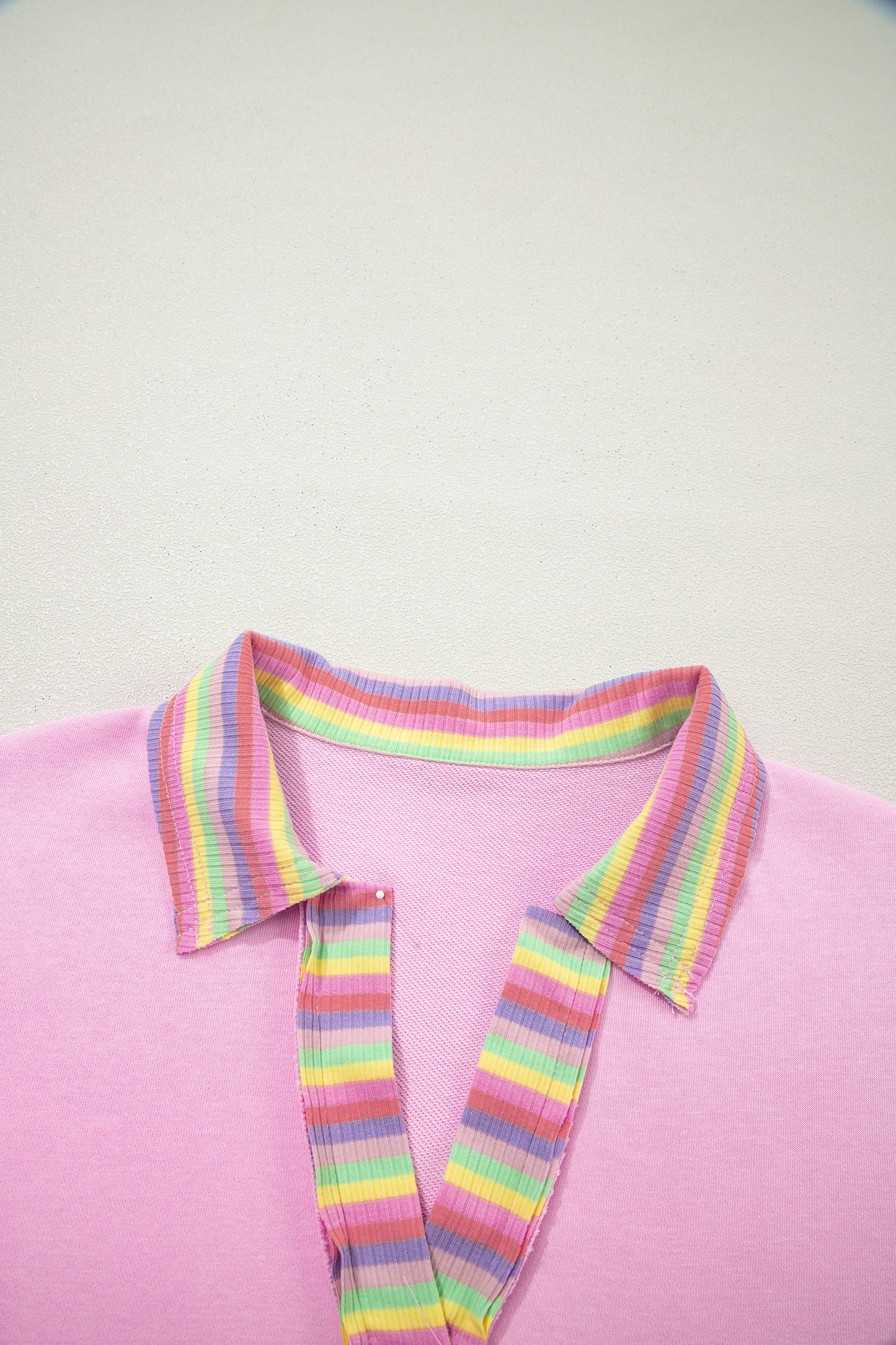 Pink Rainbow Stripe Ribbed Patchwork Raw Seam Oversize Polo Tee-Tops/Tops & Tees-[Adult]-[Female]-2022 Online Blue Zone Planet