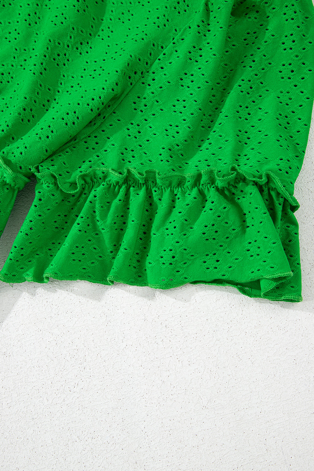 Green Textured Frilled Short Sleeve Plus Size Babydoll Blouse-Plus Size/Plus Size Tops/Plus Size Blouses & Shirts-[Adult]-[Female]-2022 Online Blue Zone Planet