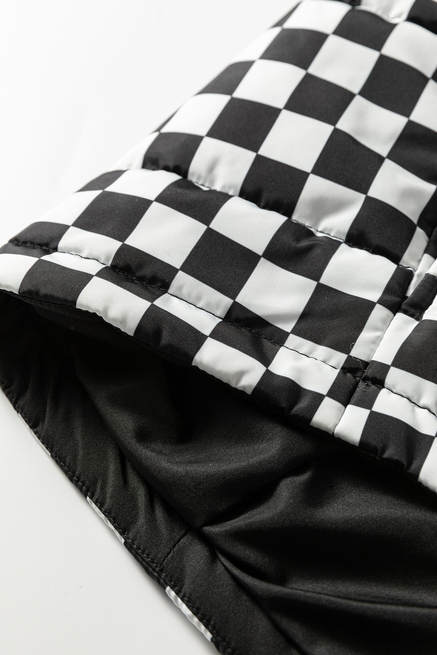 Black Double Checked Stand Collar Cropped Puffer Vest-Outerwear/Vests-[Adult]-[Female]-2022 Online Blue Zone Planet