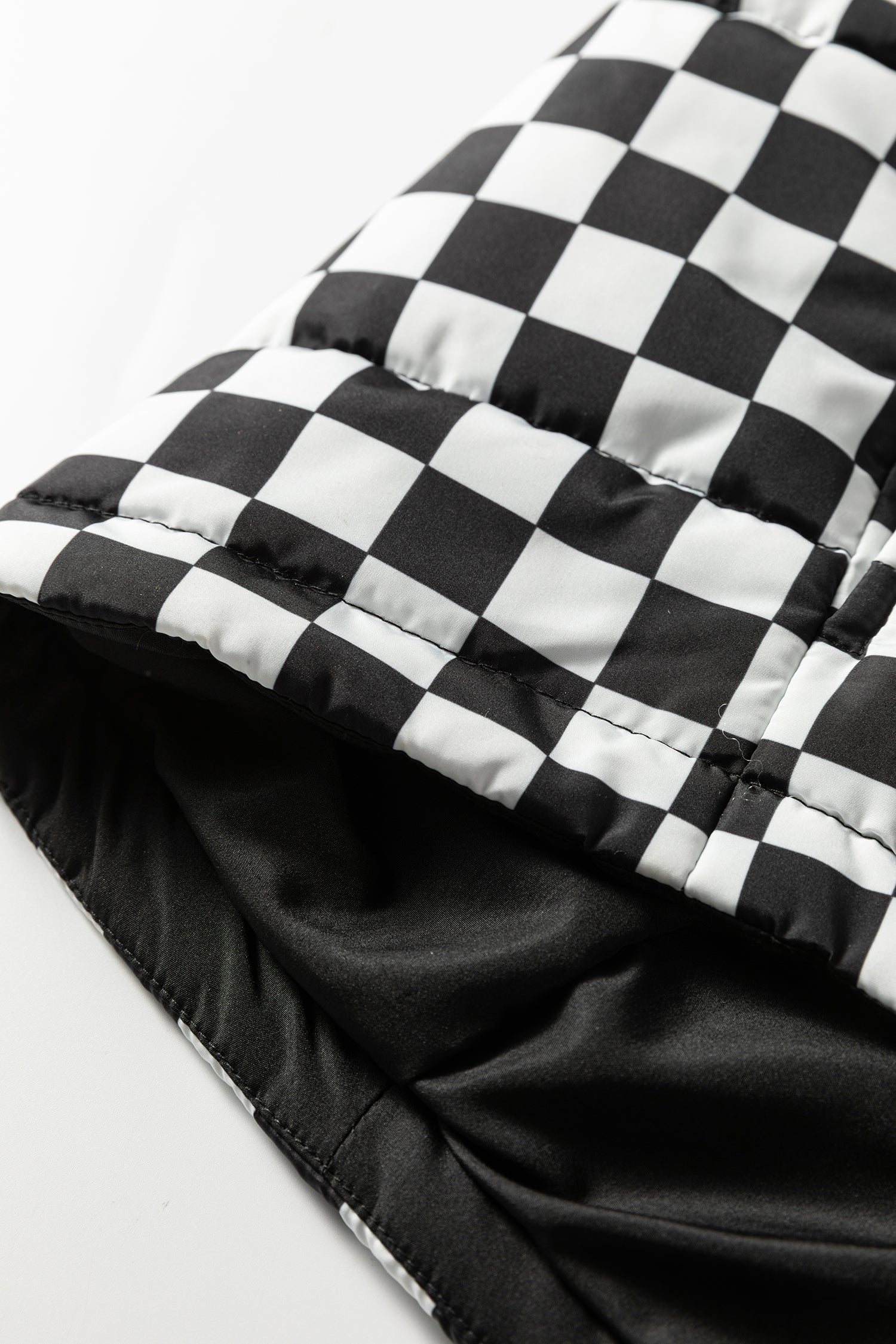 Black Double Checked Stand Collar Cropped Puffer Vest-Outerwear/Vests-[Adult]-[Female]-2022 Online Blue Zone Planet