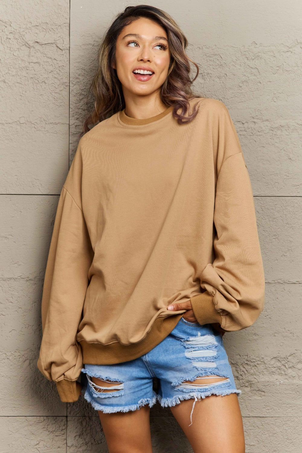 Full Size Round Neck Long Sleeve Sweatshirt-TOPS / DRESSES-[Adult]-[Female]-2022 Online Blue Zone Planet