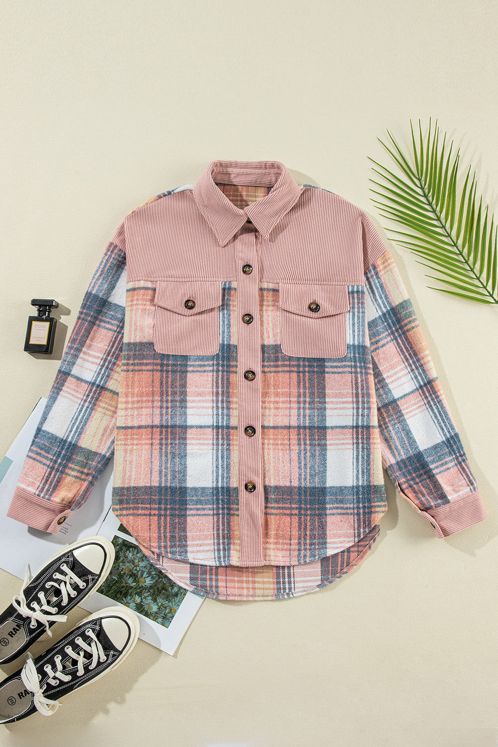 Plaid Button Up Long Sleeve Shacket-TOPS / DRESSES-[Adult]-[Female]-2022 Online Blue Zone Planet