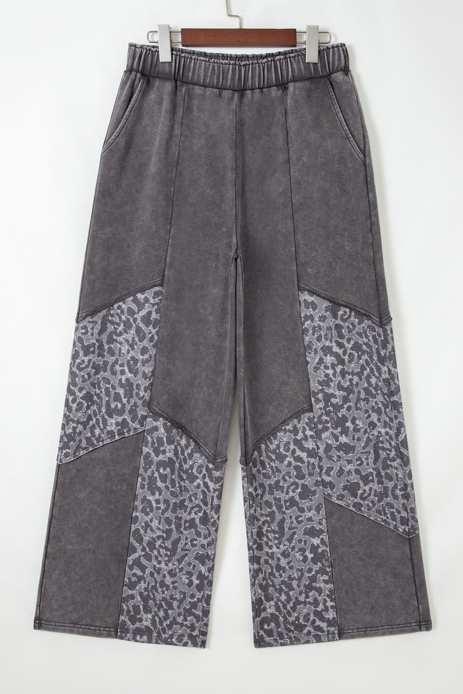 Dark Grey Mineral Wash Leopard Patchwork Loose Pants-Bottoms/Pants & Culotte-[Adult]-[Female]-2022 Online Blue Zone Planet