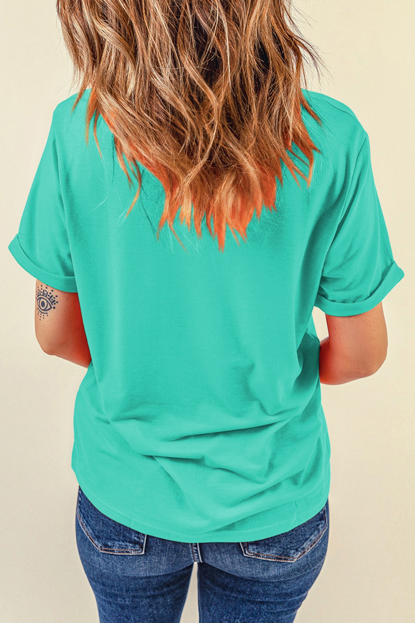 Mint Green Casual Plain Crew Neck Tee-Tops/Tops & Tees-[Adult]-[Female]-2022 Online Blue Zone Planet