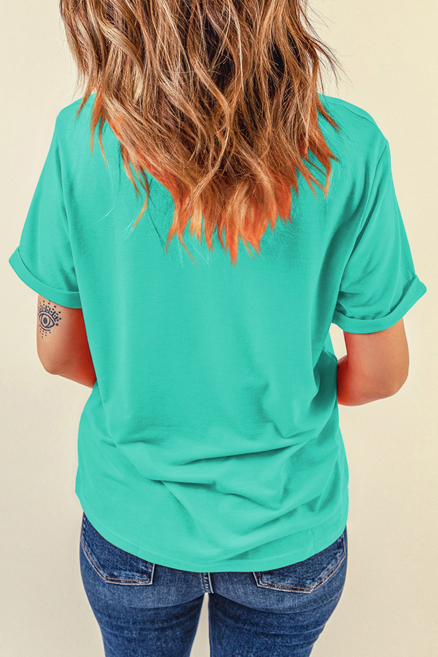 Mint Green Casual Plain Crew Neck Tee-Tops/Tops & Tees-[Adult]-[Female]-2022 Online Blue Zone Planet