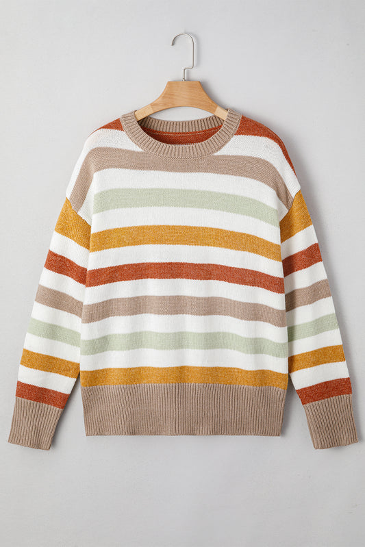 Multicolour Striped Colorblock Drop Shoulder Plus Size Sweater-TOPS / DRESSES-[Adult]-[Female]-2022 Online Blue Zone Planet
