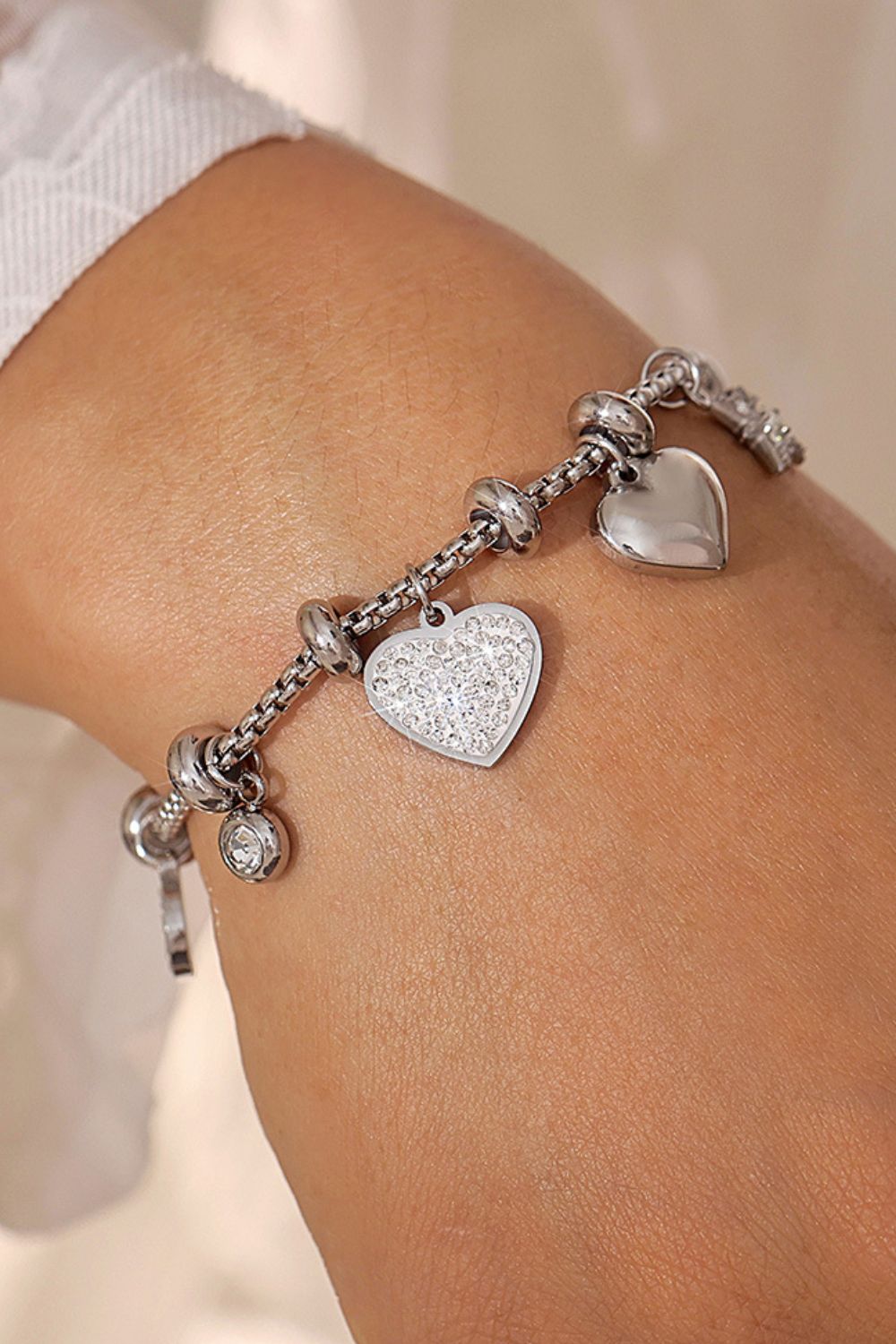 Titanium Steel Inland Zircon Heart Charm Bracelet-BRACELETS-[Adult]-[Female]-Silver-One Size-2022 Online Blue Zone Planet