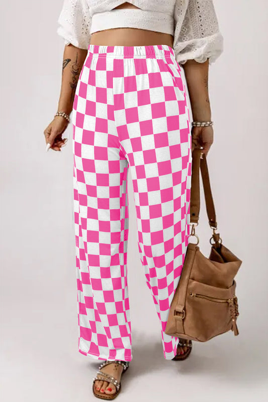 Blue Zone Planet | Bonbon 2-Tone Checked Print High Waist Wide Leg Pants-Bottoms/Pants & Culotte-[Adult]-[Female]-Bonbon-S-2022 Online Blue Zone Planet