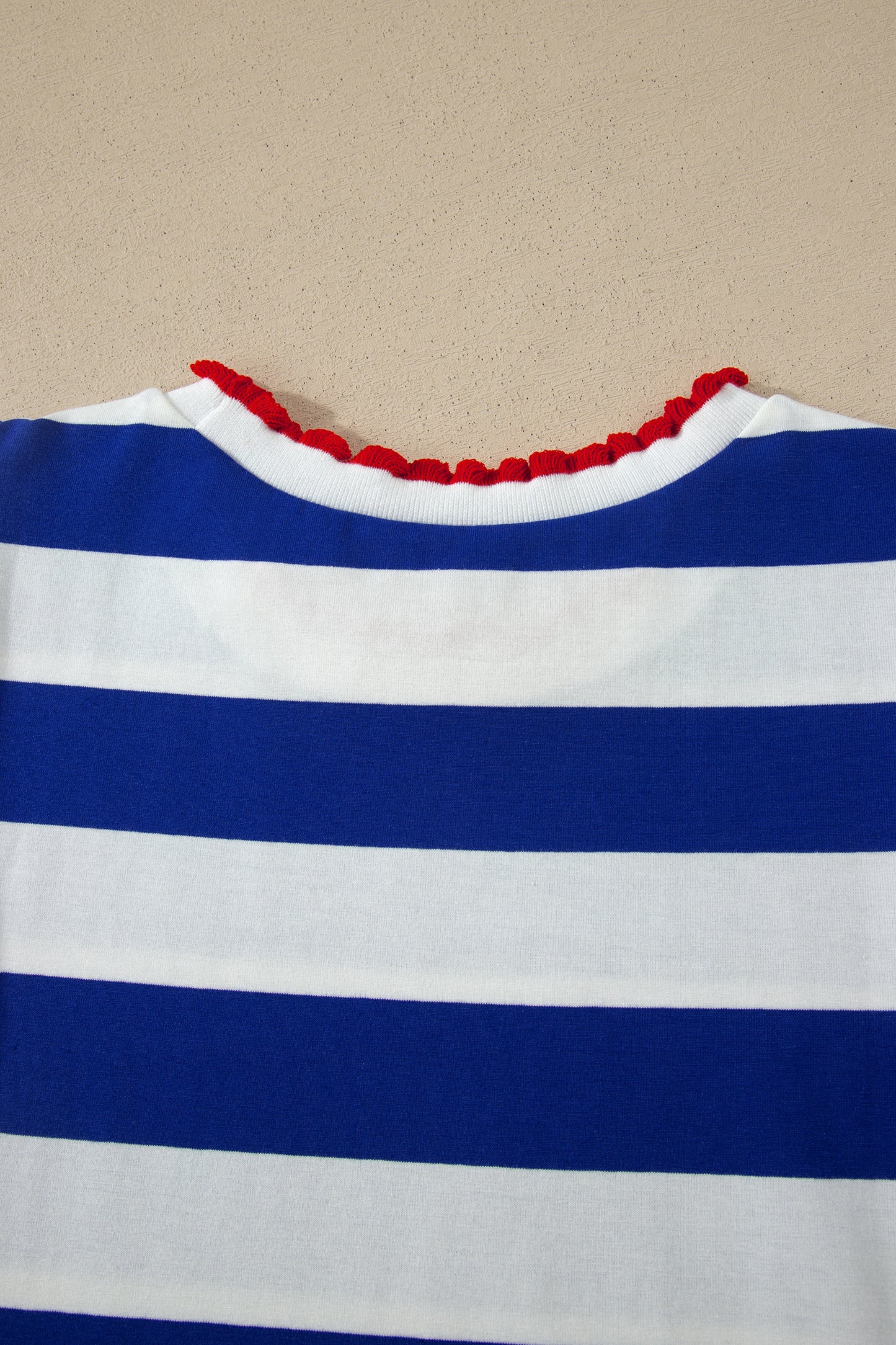 Blue Stripe Contrast Trim Round Neck Short Puff Sleeve Shift Mini Dress-TOPS / DRESSES-[Adult]-[Female]-2022 Online Blue Zone Planet