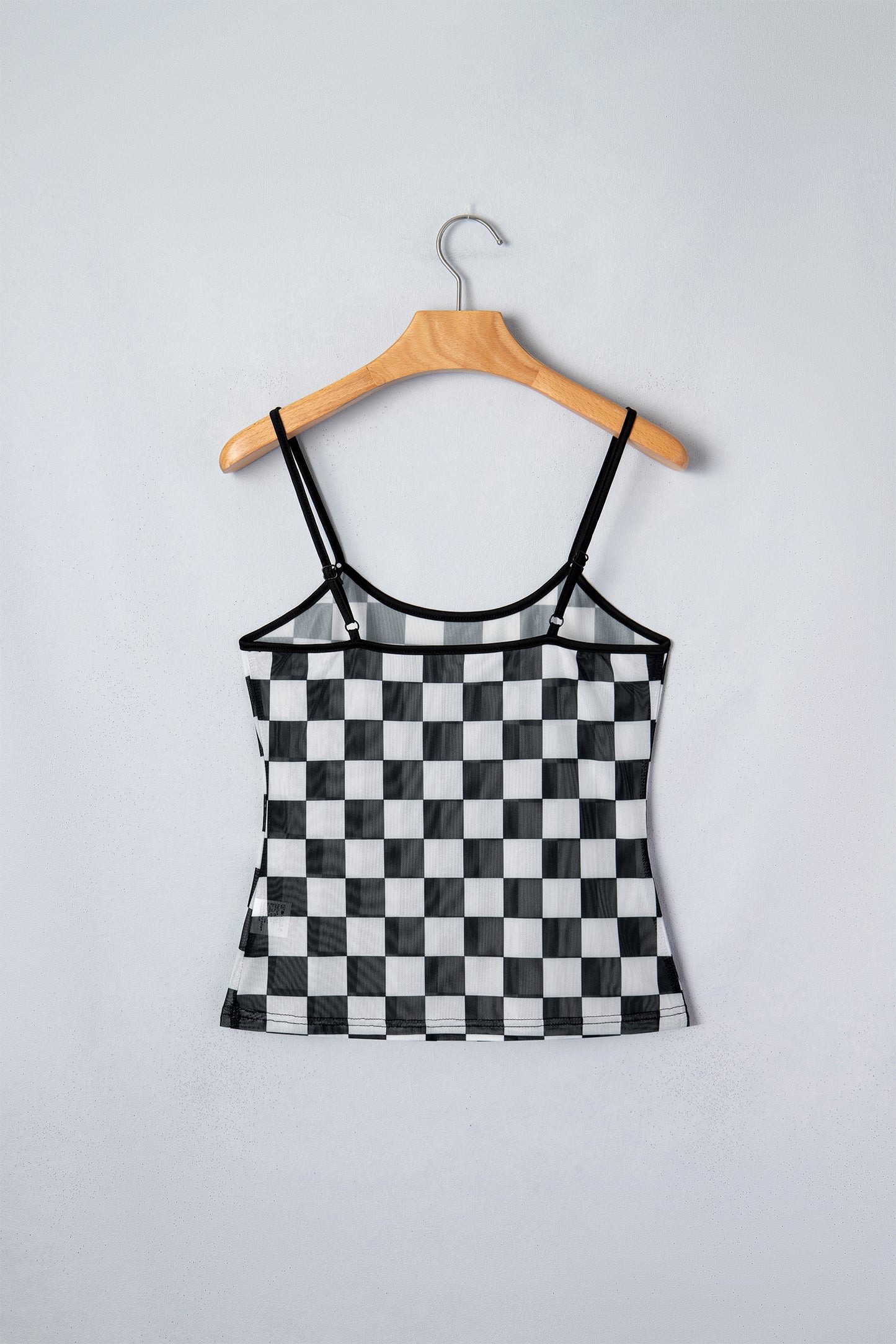 Black Sheer Checkered Print Spaghetti Straps Slim Tank Top-Tops/Tank Tops-[Adult]-[Female]-2022 Online Blue Zone Planet