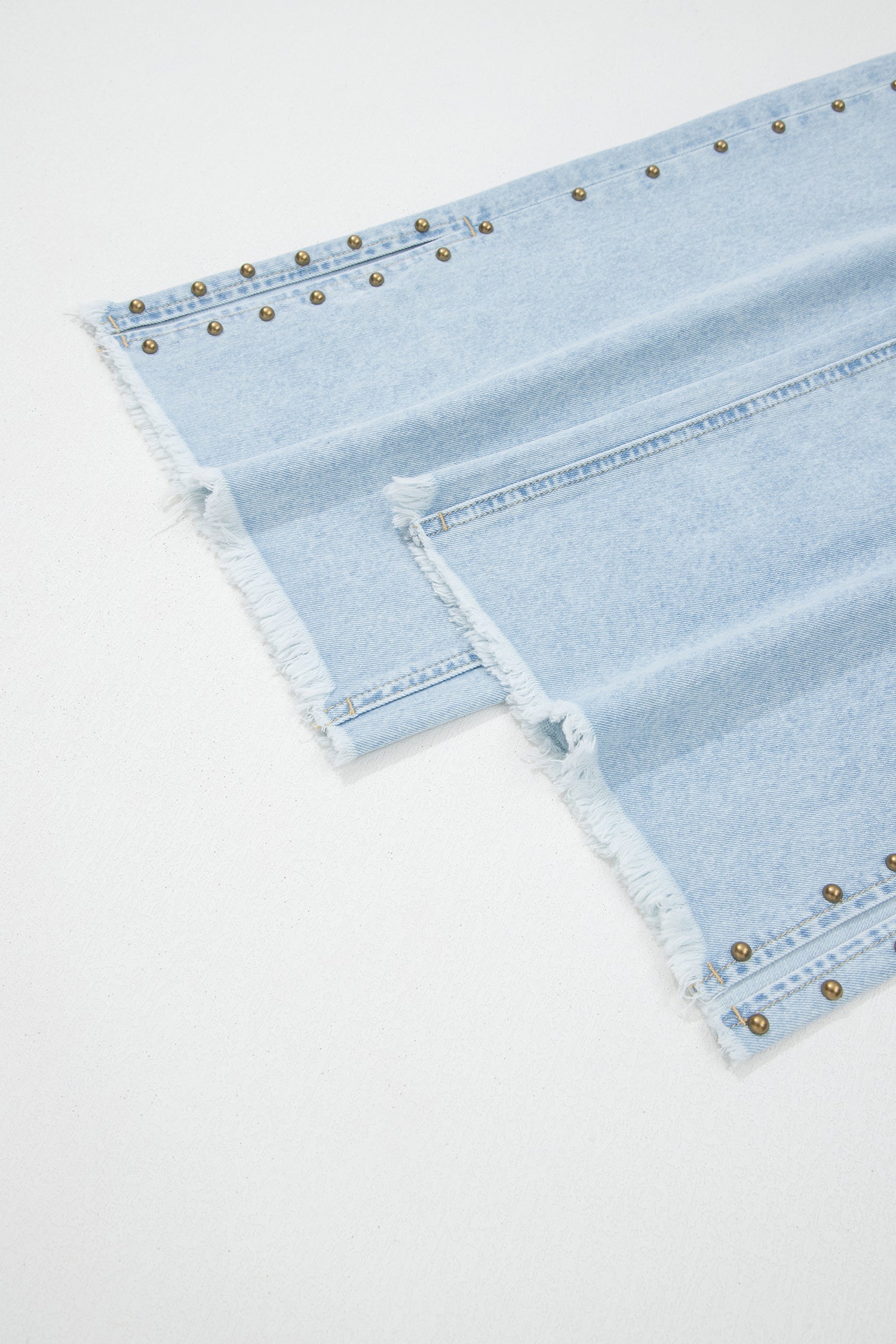 Beau Blue Studded Side Slit Leg Frayed Pocketed Wide Leg Jeans-Bottoms/Jeans-[Adult]-[Female]-2022 Online Blue Zone Planet