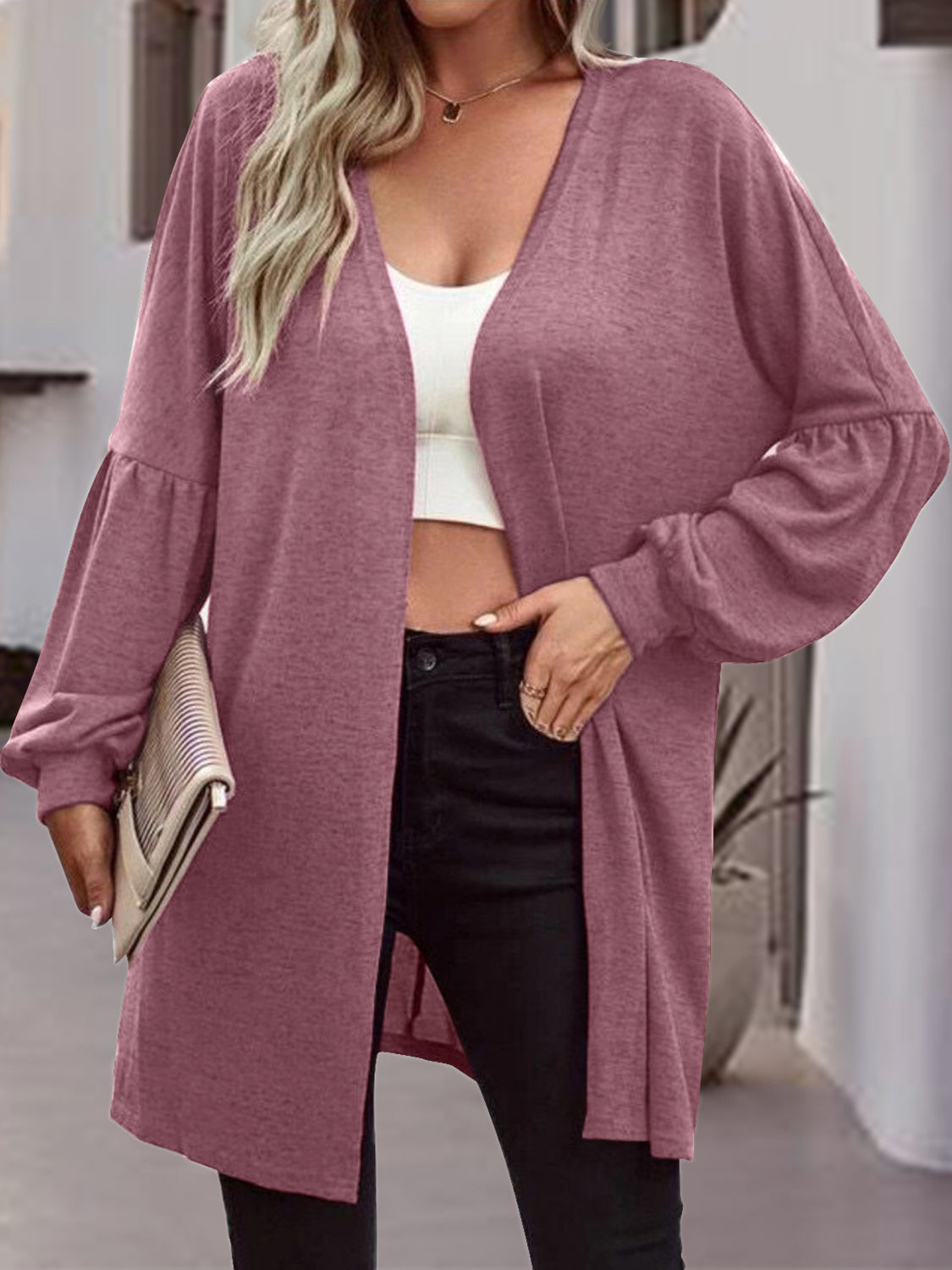 Open Front Long Sleeve Cardigan-TOPS / DRESSES-[Adult]-[Female]-Mauve-S-2022 Online Blue Zone Planet