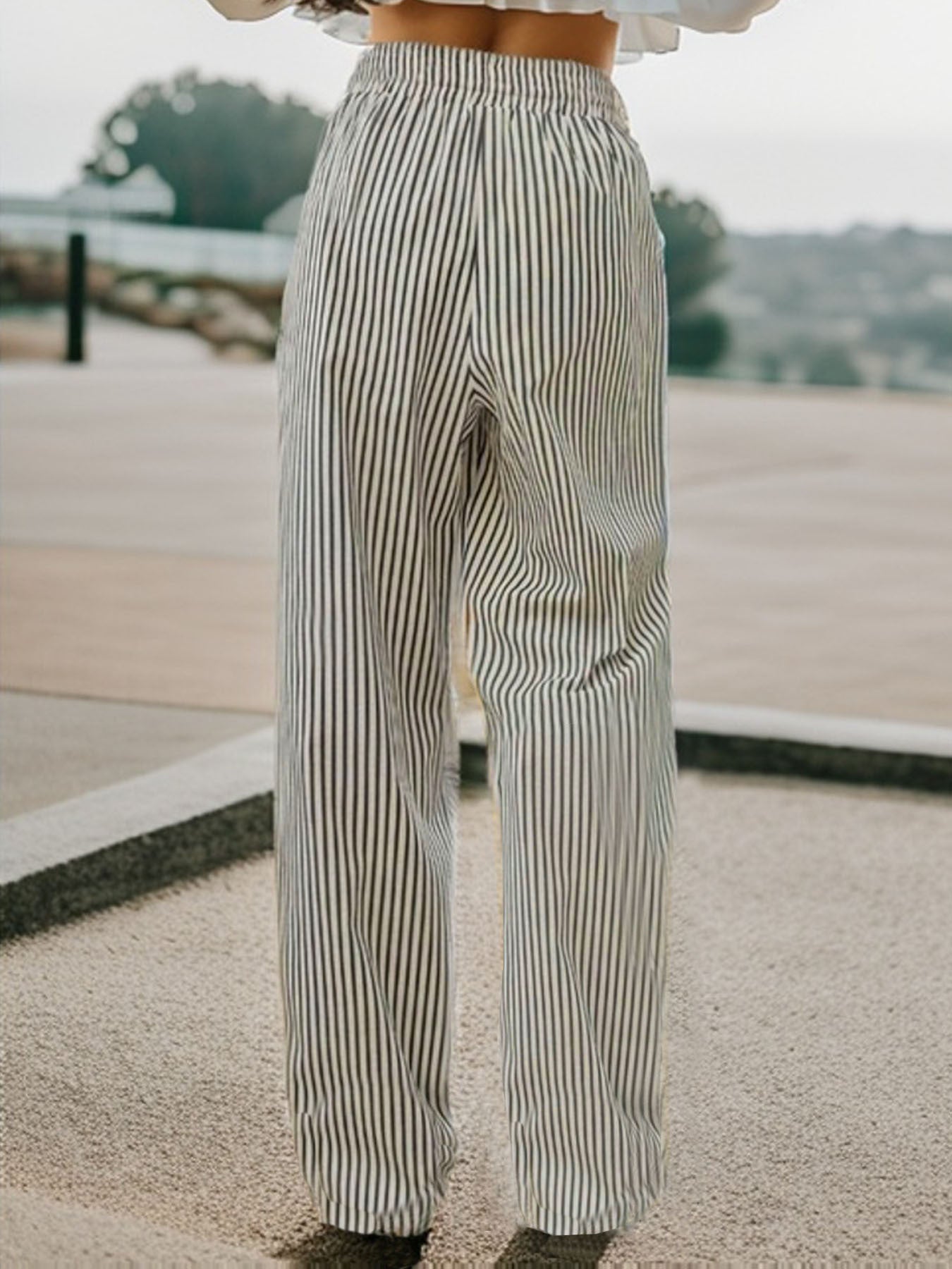 Drawstring Striped Elastic Waist Pants-BOTTOMS SIZES SMALL MEDIUM LARGE-[Adult]-[Female]-2022 Online Blue Zone Planet