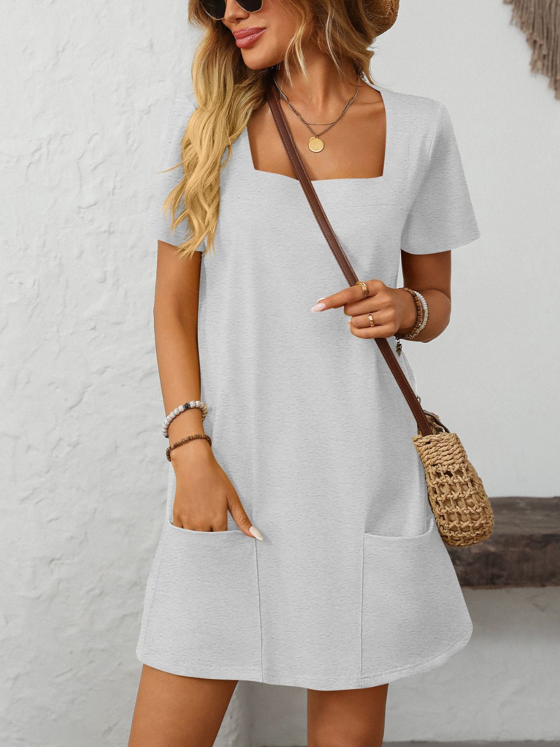 mandy mini dress Mandy Square Neck Short Sleeve Mini Dress