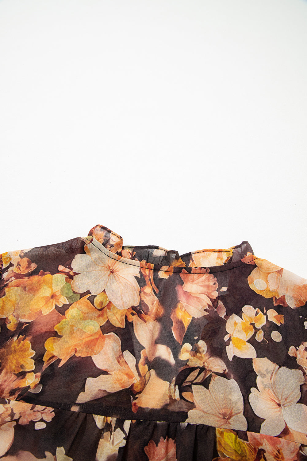 Black Floral V Neck Long Puff Sleeve Breezy Blouse-Tops/Blouses & Shirts-[Adult]-[Female]-2022 Online Blue Zone Planet