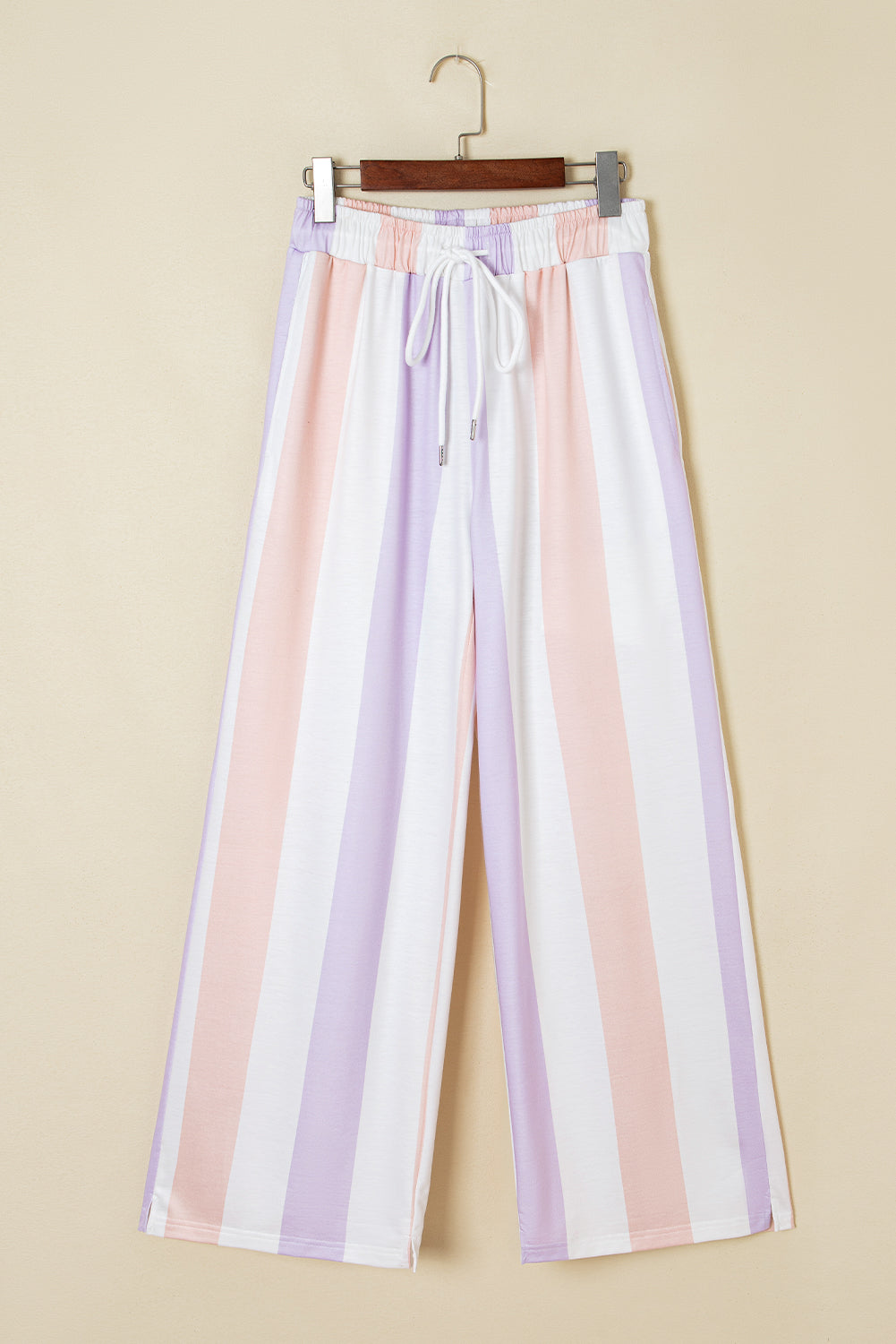 Purple Stripe Multicolored Print Drawstring Loose Pants with Side Pockets-Bottoms/Pants & Culotte-[Adult]-[Female]-2022 Online Blue Zone Planet