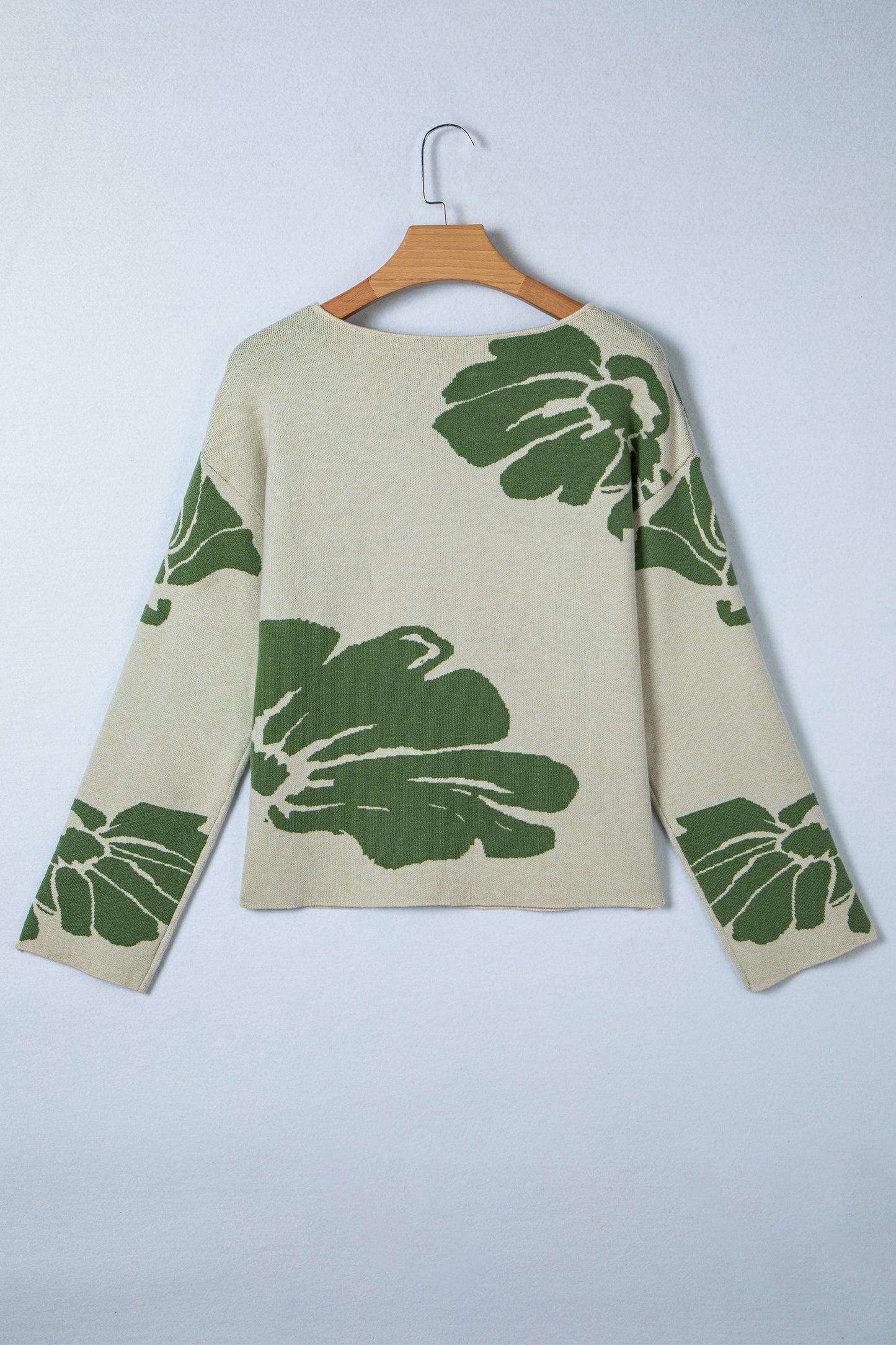 Green Bold Flower Pattern Wide Sleeve Baggy Sweater-TOPS / DRESSES-[Adult]-[Female]-2022 Online Blue Zone Planet