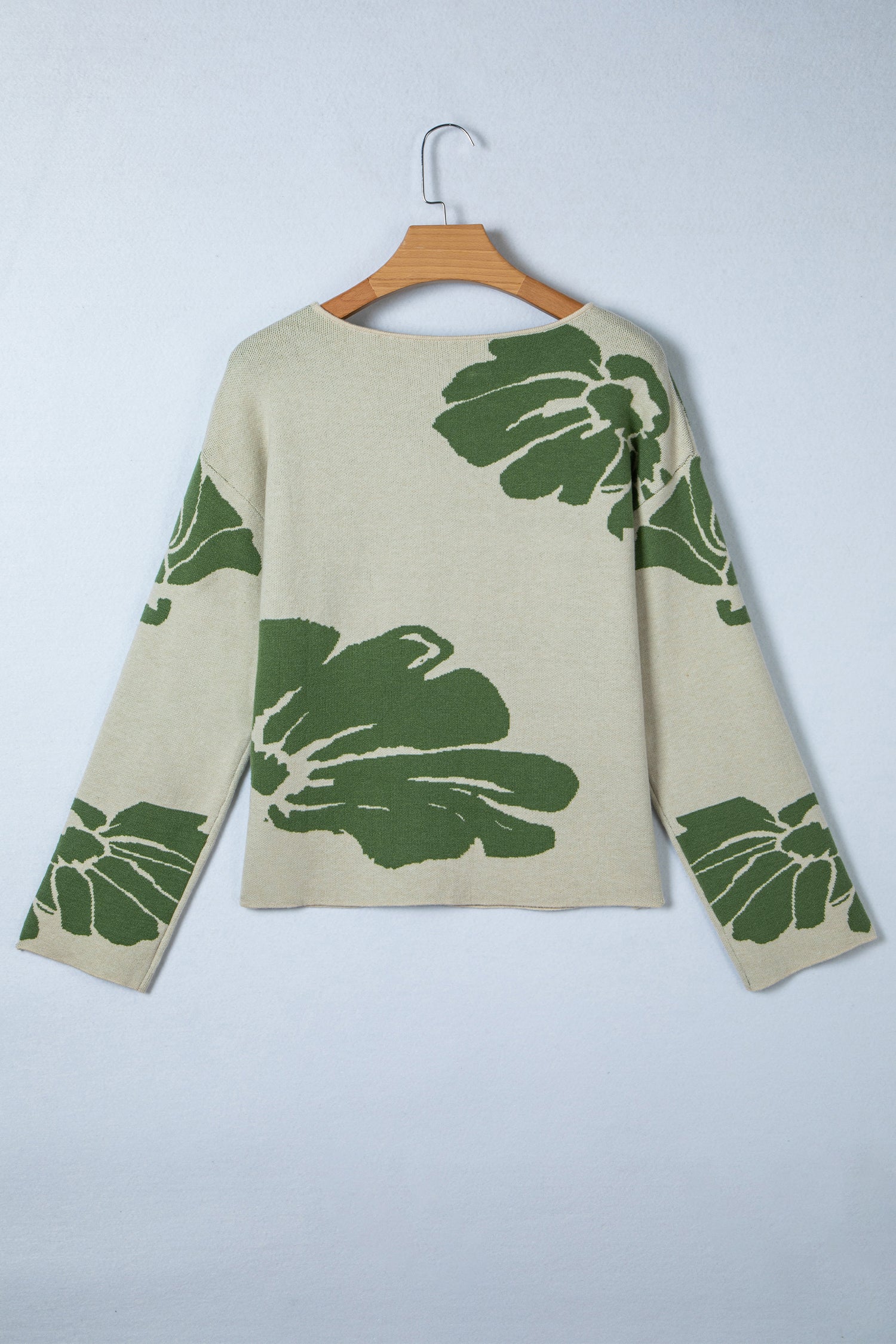 Green Bold Flower Pattern Wide Sleeve Baggy Sweater-TOPS / DRESSES-[Adult]-[Female]-2022 Online Blue Zone Planet