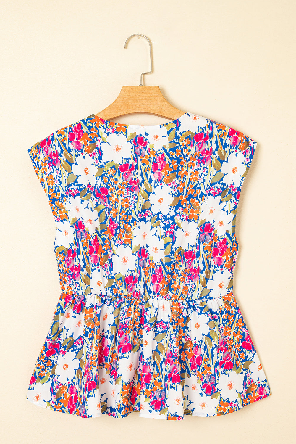 Rose Green Floral Print Bow Applique Slit Sleeveless Peplum Blouse-Tops/Blouses & Shirts-[Adult]-[Female]-2022 Online Blue Zone Planet