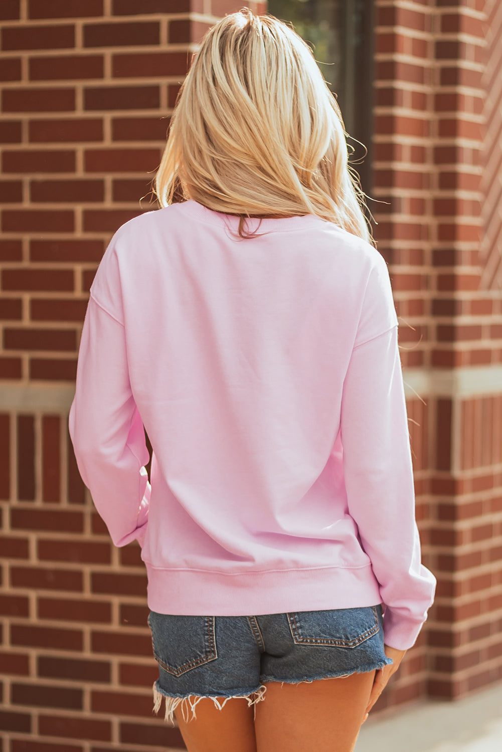 Pink Game Day Football Rugby Print Casual Sweatshirt-Tops/Sweatshirts & Hoodies-[Adult]-[Female]-2022 Online Blue Zone Planet