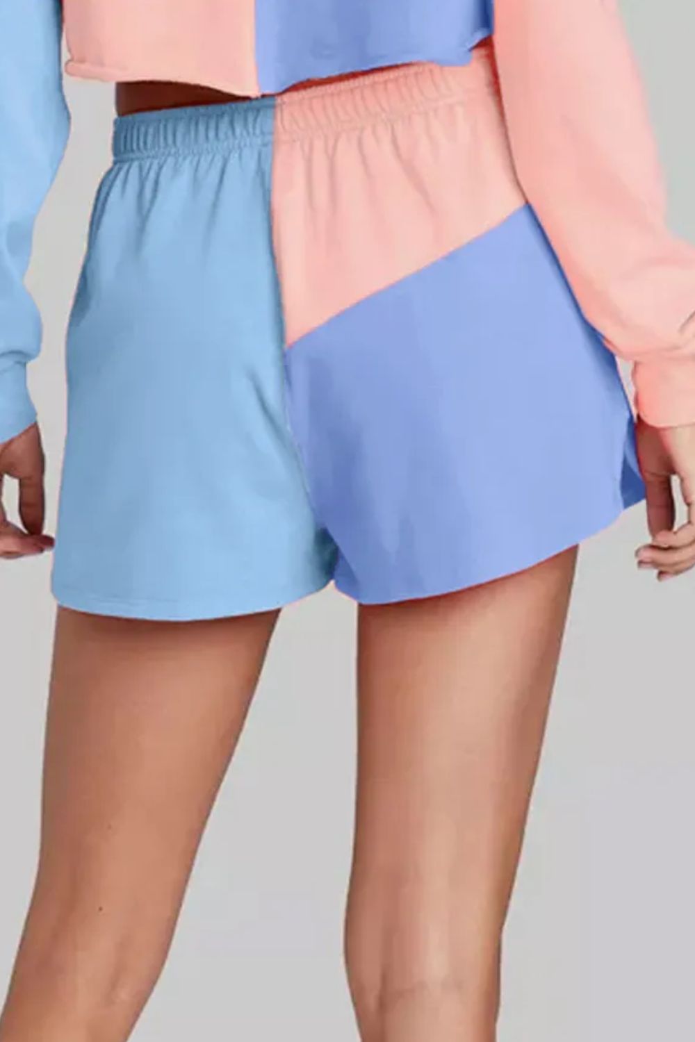 Color Block Round Neck Top and Shorts Set-TOPS / DRESSES-[Adult]-[Female]-2022 Online Blue Zone Planet