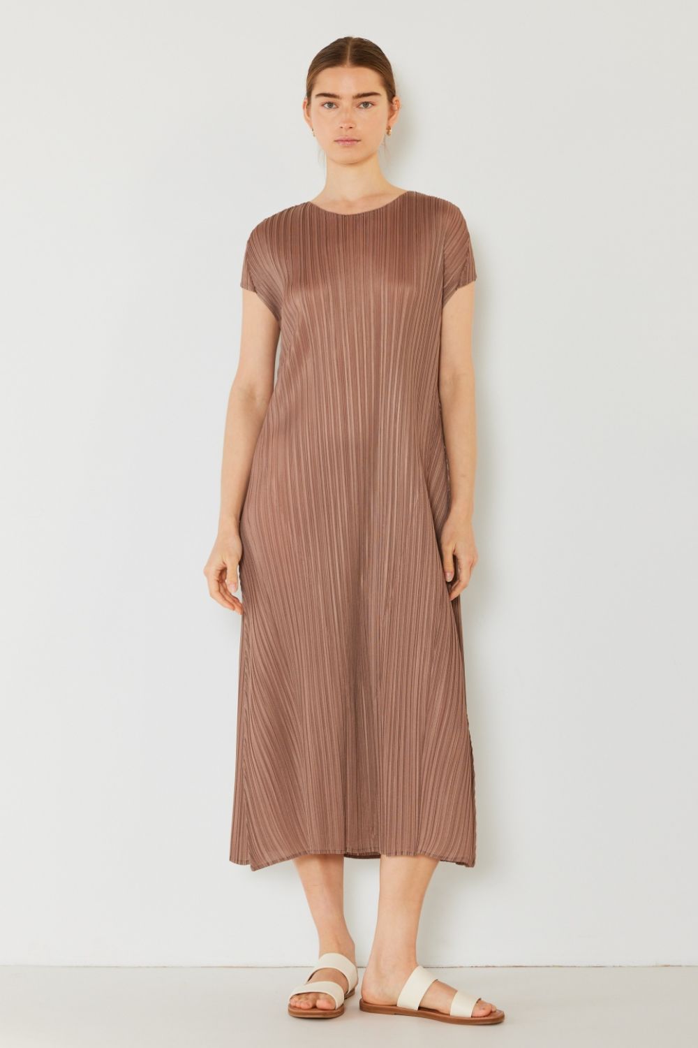 Marina West Swim Pleated Cap Sleeve A-Line Dress-TOPS / DRESSES-[Adult]-[Female]-Gray Brown-S/M-2022 Online Blue Zone Planet