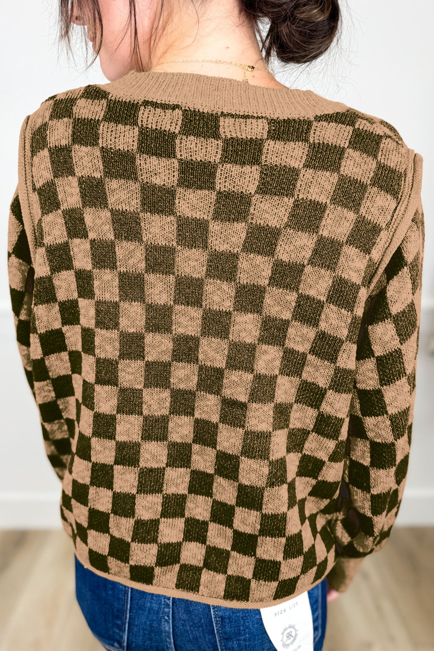 Multicolour Drop Shoulder Plaid Knit Long Sleeve Sweater-Sweaters & Cardigans/Sweaters-[Adult]-[Female]-2022 Online Blue Zone Planet