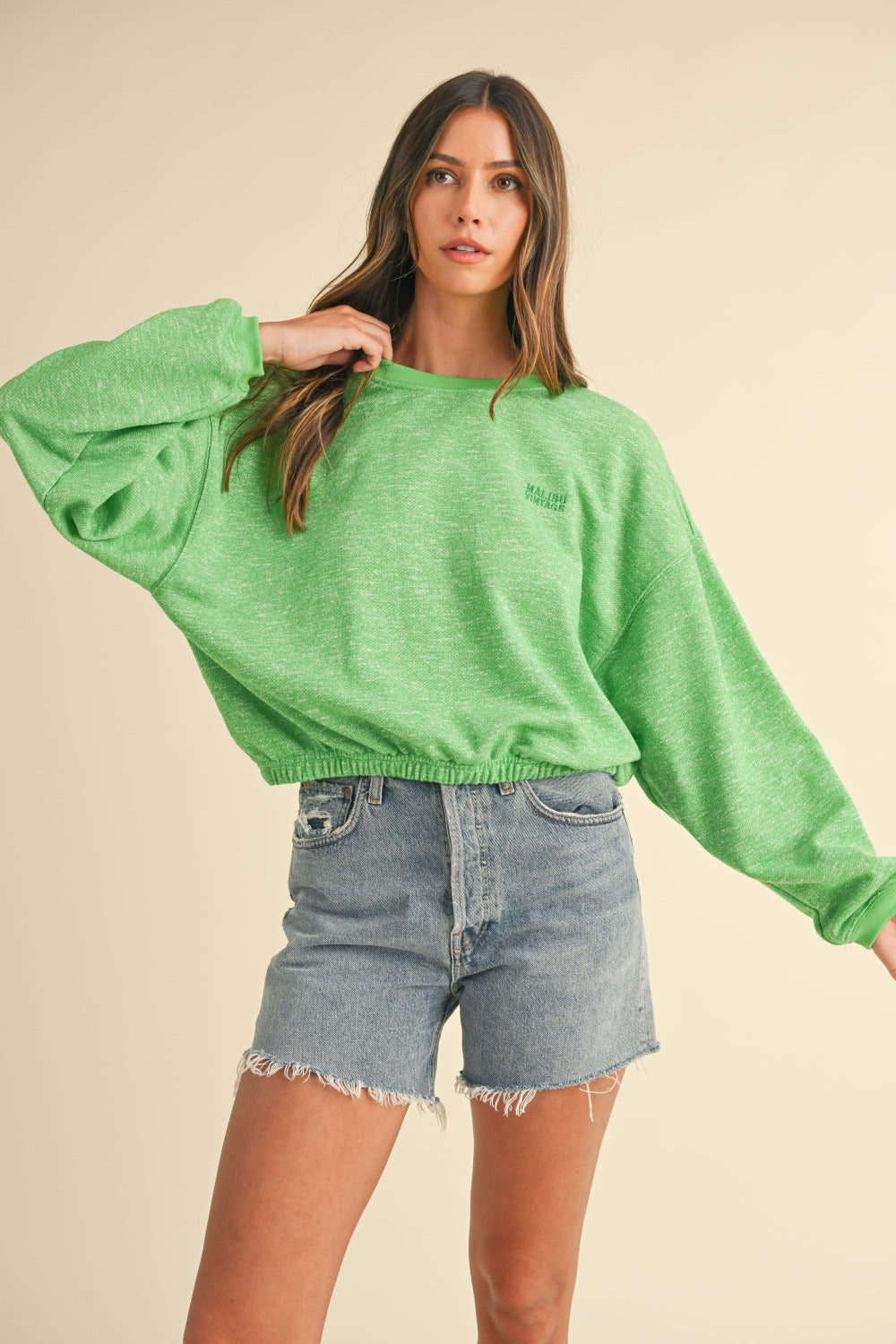 Mable Round Neck Letter Embroidery Crop Sweatshirt-TOPS / DRESSES-[Adult]-[Female]-2022 Online Blue Zone Planet