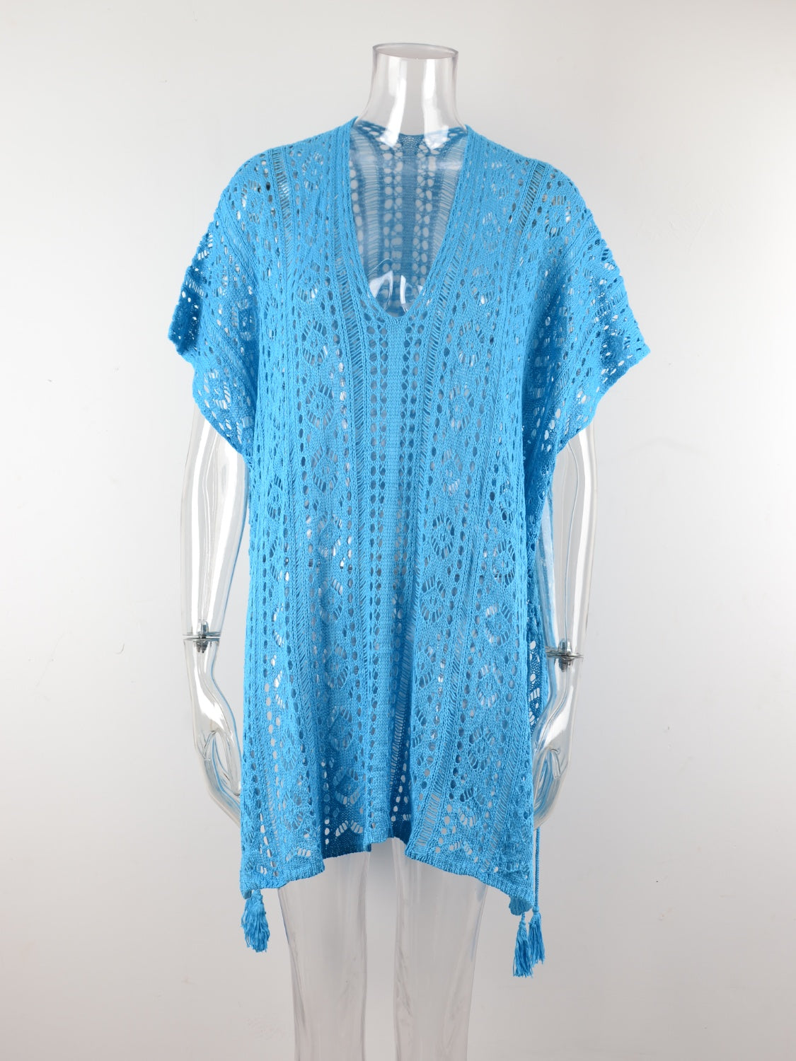 Blue Zone Planet | Cutout V-Neck Cover-Up with Tassel-TOPS / DRESSES-[Adult]-[Female]-2022 Online Blue Zone Planet