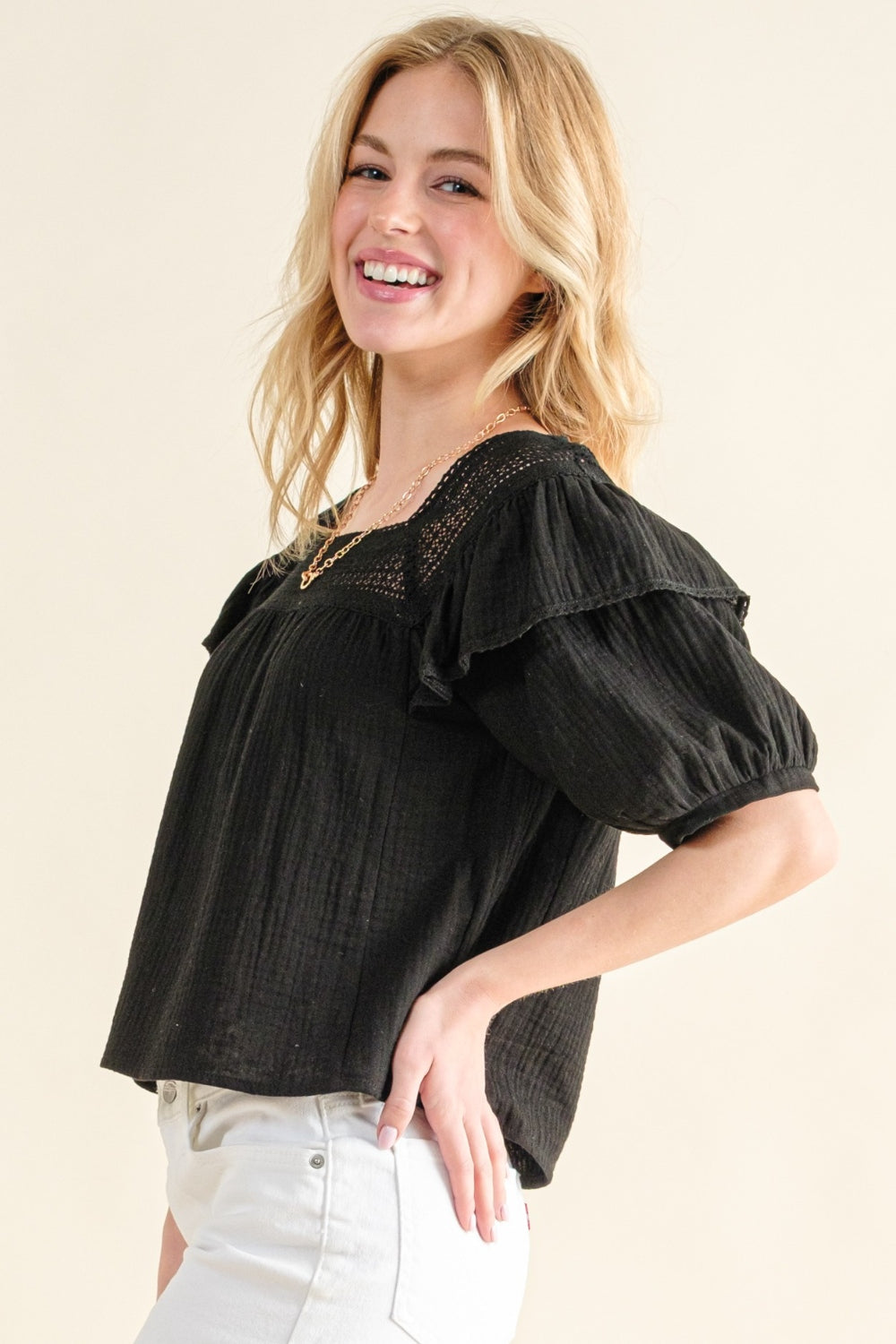 And The Why Square Neck Ruffled Blouse-TOPS / DRESSES-[Adult]-[Female]-2022 Online Blue Zone Planet