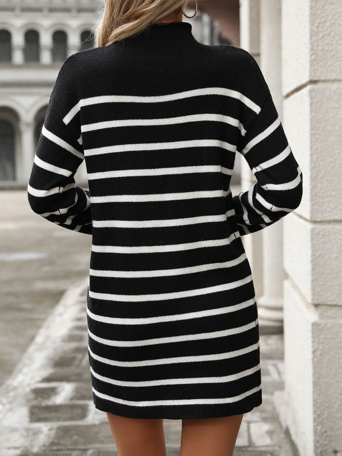 Blue Zone Planet | Striped Mock Neck Long Sleeve Mini Dress-TOPS / DRESSES-[Adult]-[Female]-2022 Online Blue Zone Planet