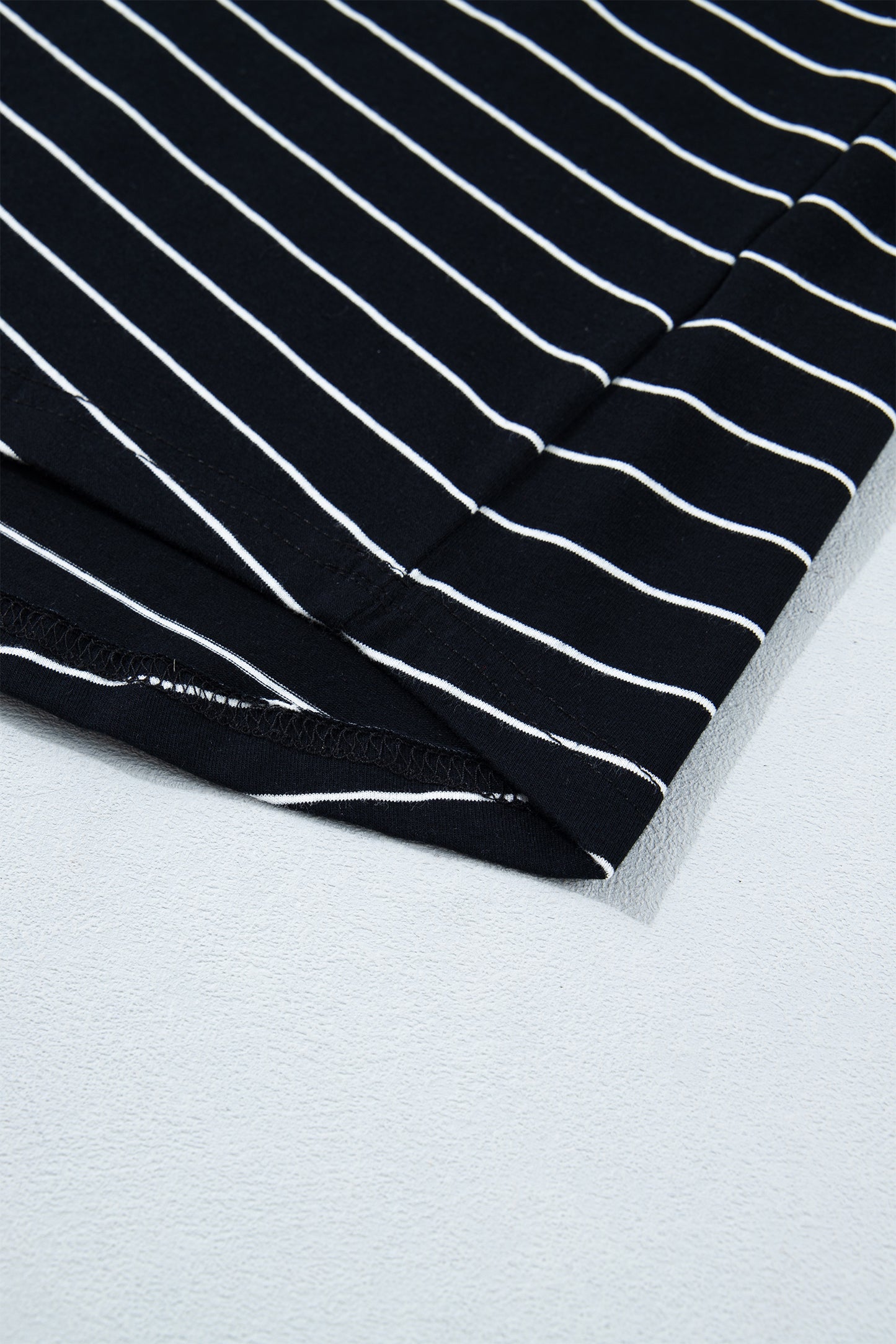 Black Stripe Drawstring Tunic Tank Mini Dress with Pockets