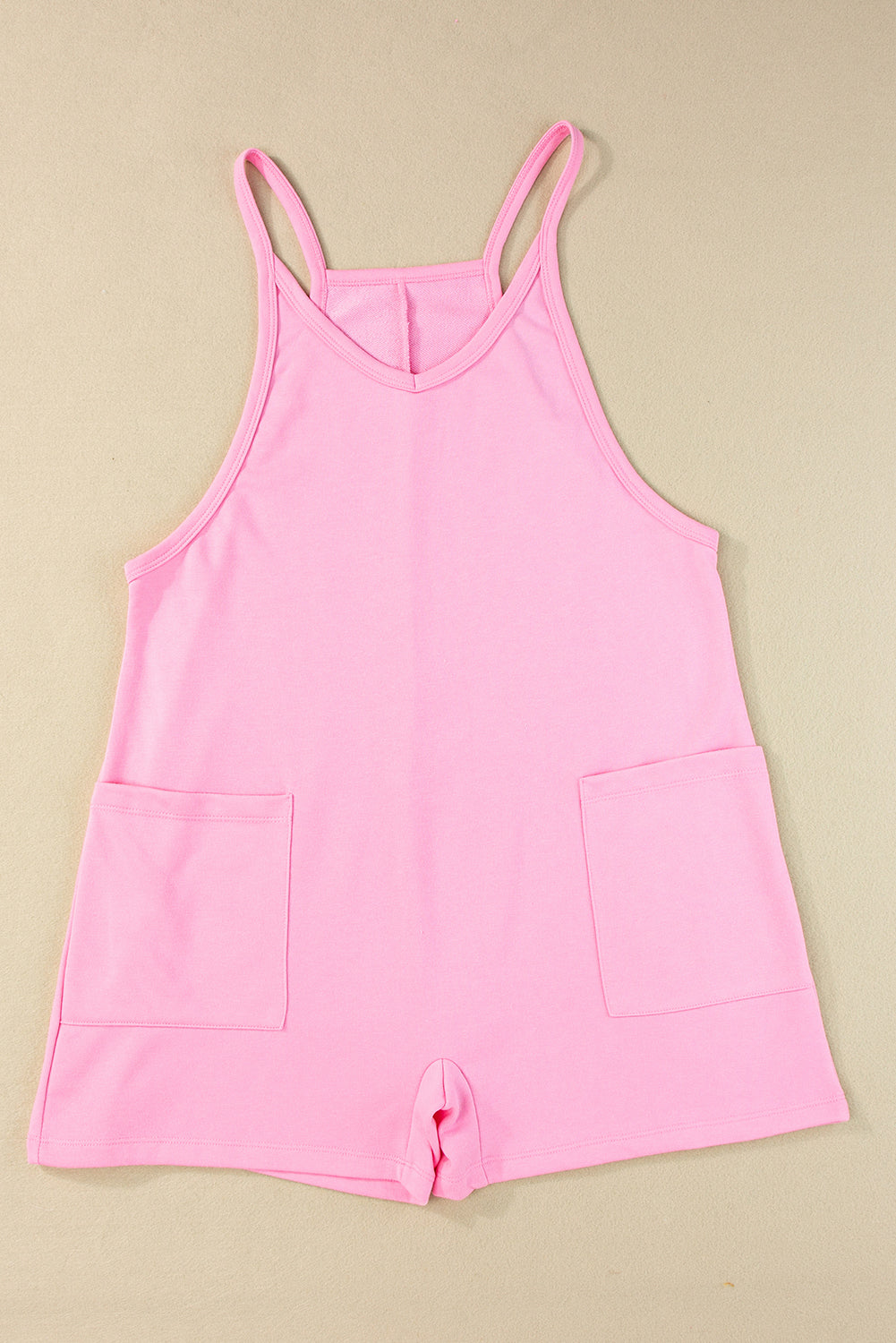 Pink Sleeveless Pocketed V Neck Jersey Romper Blue Zone Planet