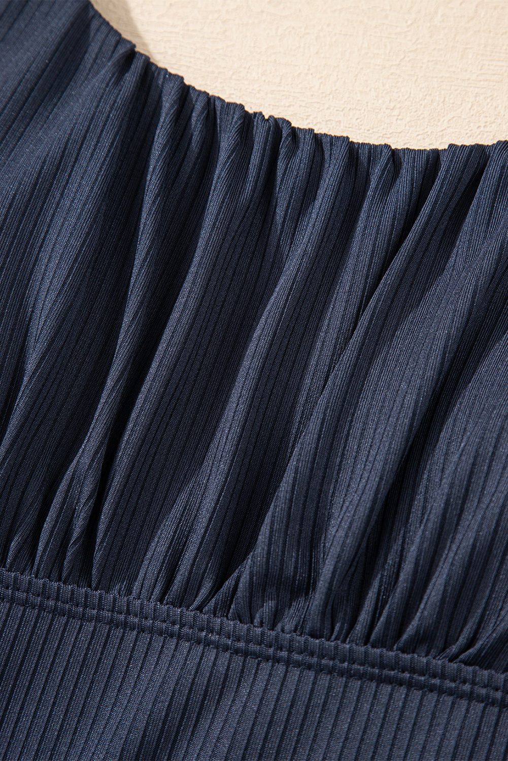 Navy Blue Ruched U Neck Ribbed Tankini-Swimwear/Tankinis-[Adult]-[Female]-2022 Online Blue Zone Planet