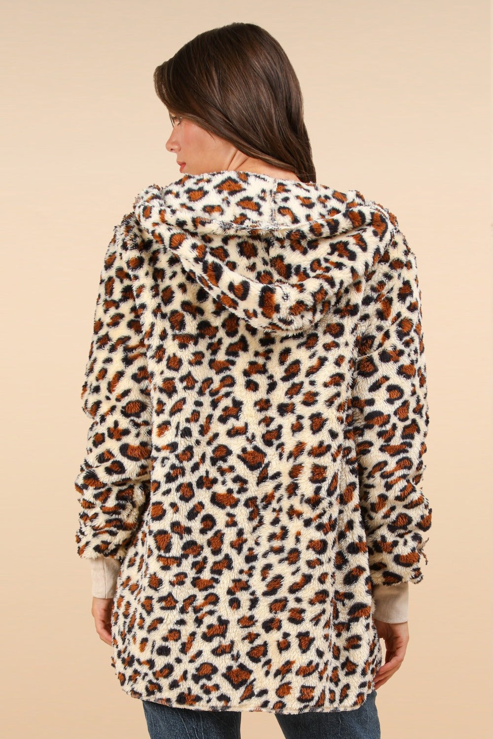 VERY J Fuzzy Leopard Long Sleeve Hooded Jacket-TOPS / DRESSES-[Adult]-[Female]-2022 Online Blue Zone Planet